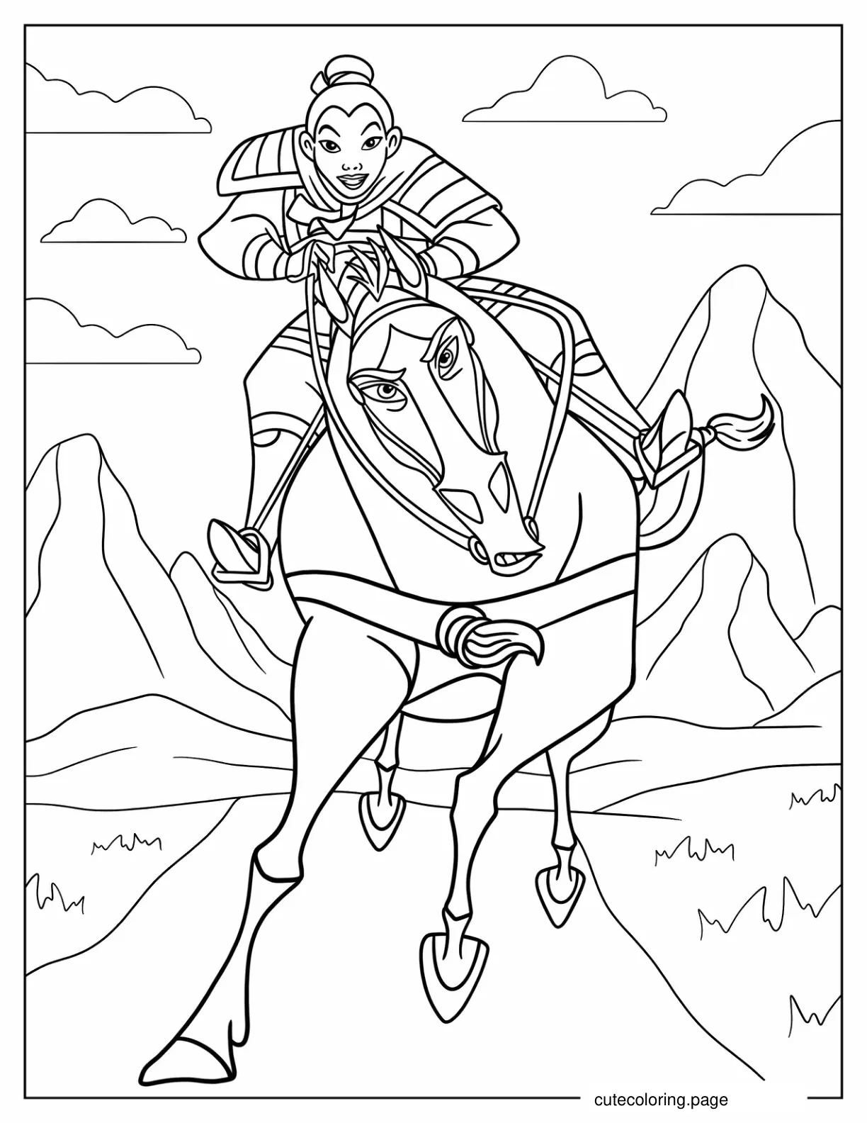 Mulan As Ping Riding Khan Khan coloring page