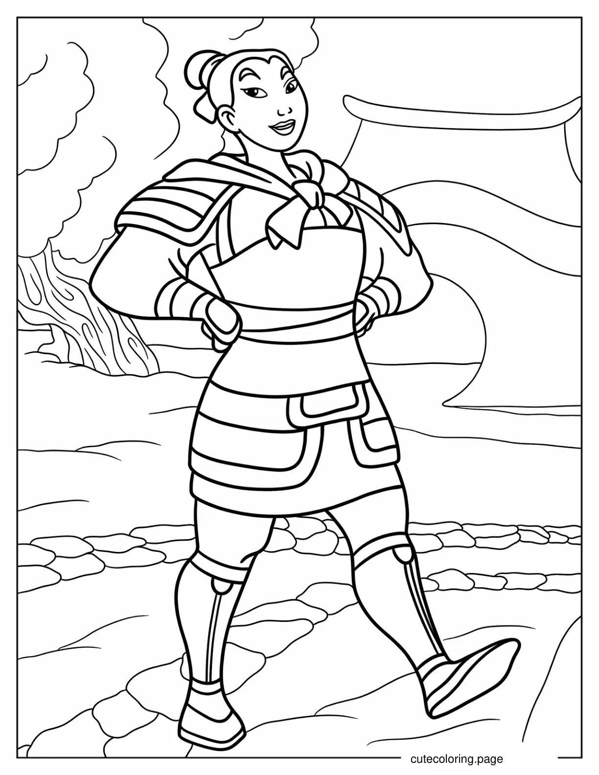 Mulan Wearing Armor Coloring In coloring page