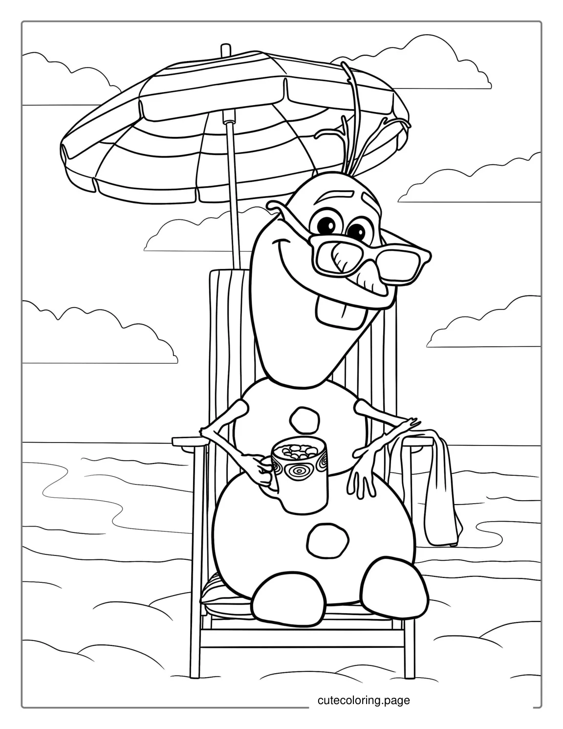 Coloring Page Of Olaf At The Beach coloring page