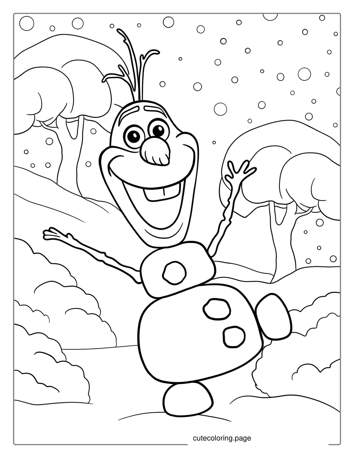 Happy Olaf With Snow Coloring Sheet coloring page