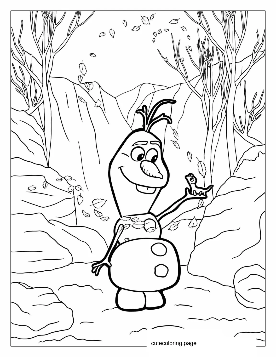 Magical Olaf With Autumn Leaves  coloring page