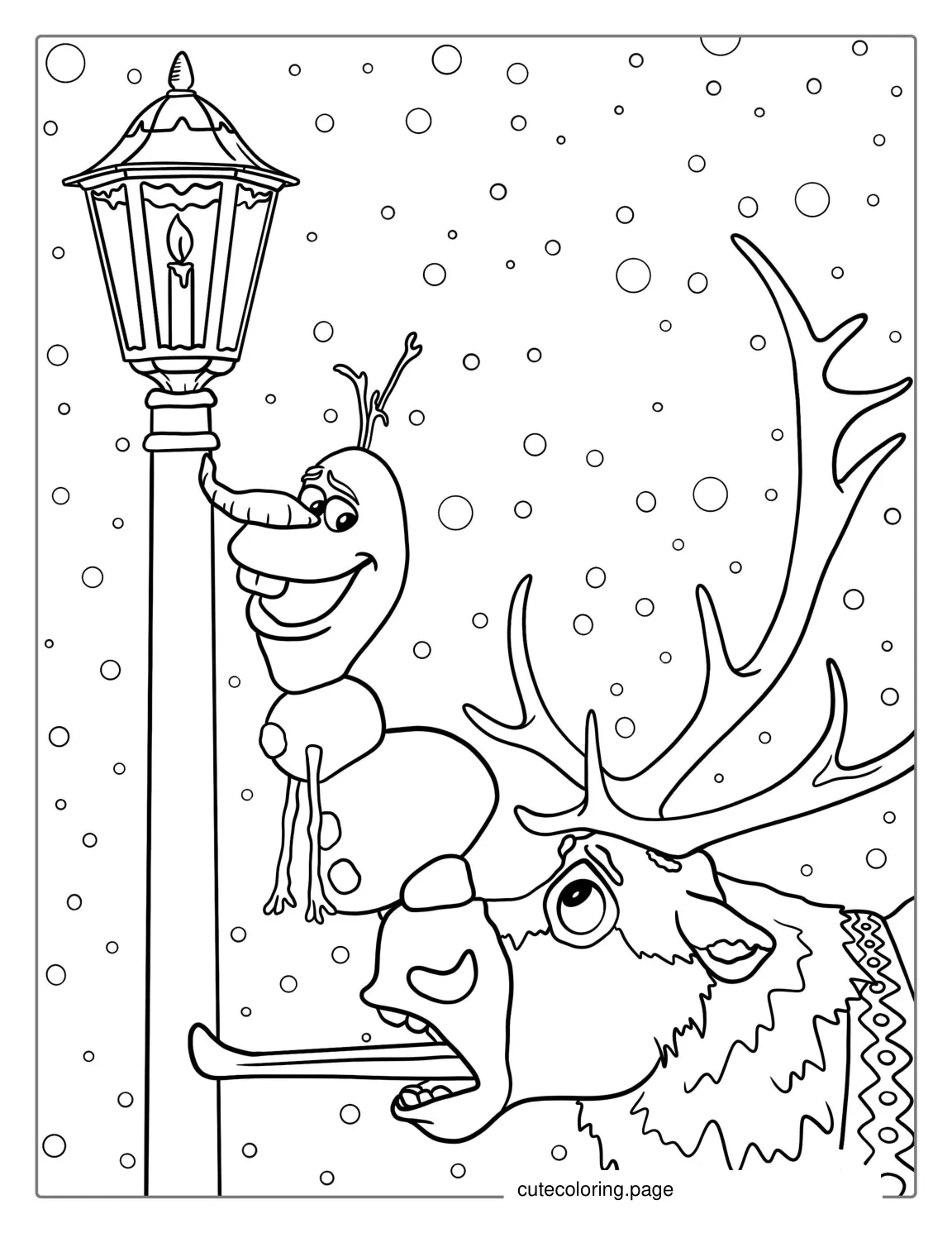 Olaf And Sven With Stuck Tongues On Lamp coloring page