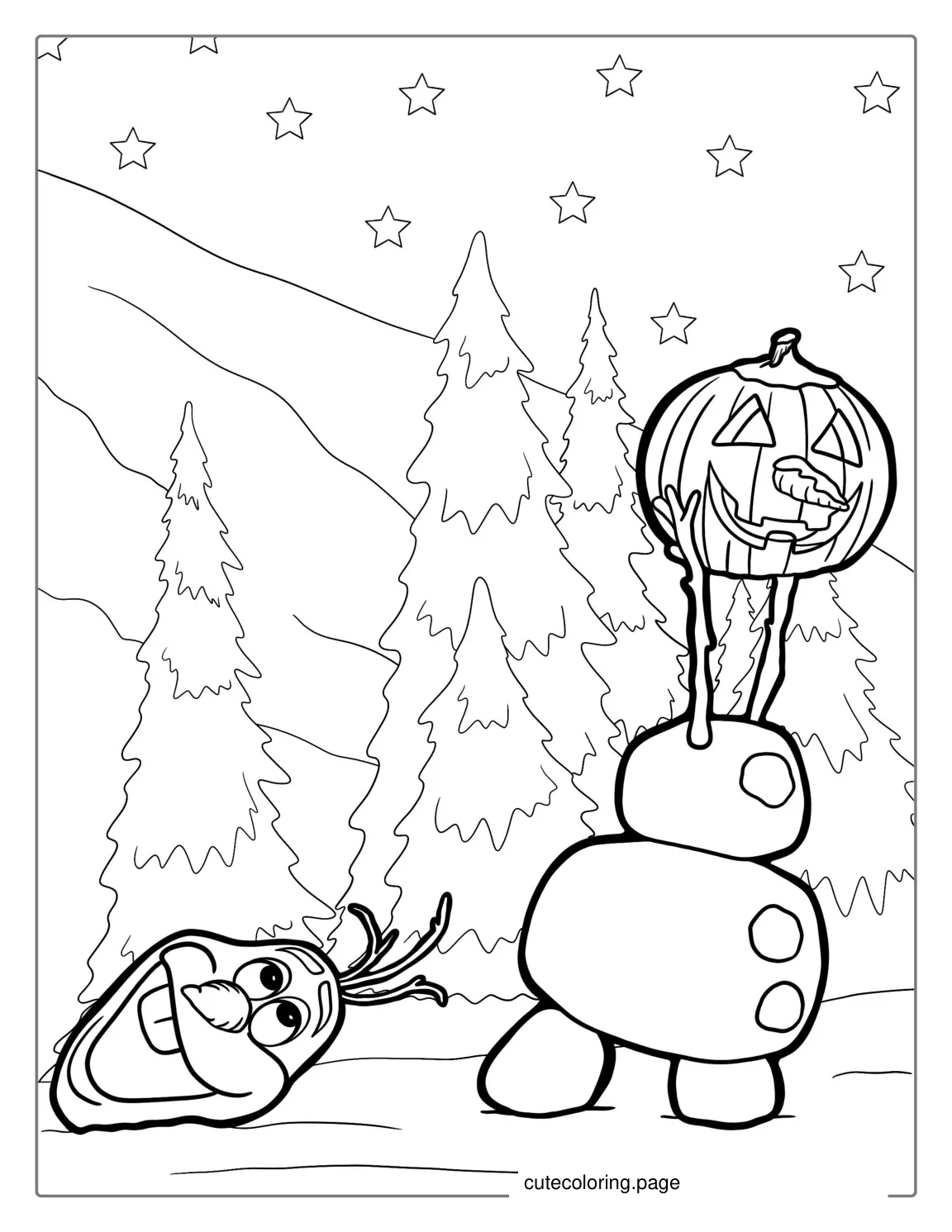 Olaf Halloween Theme With Pumpkin Head To Color coloring page