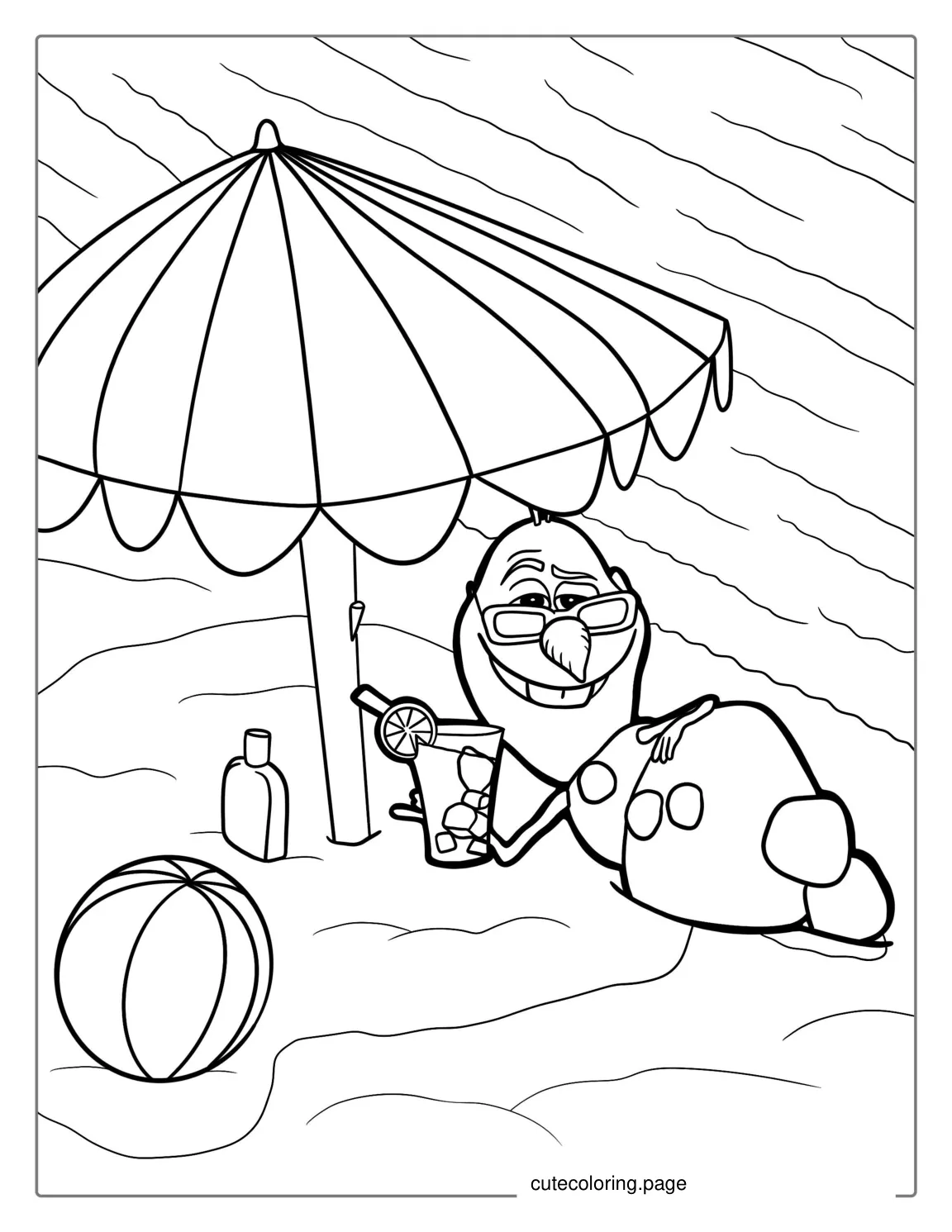 Olaf Laying On The Beach During Summer To Color coloring page