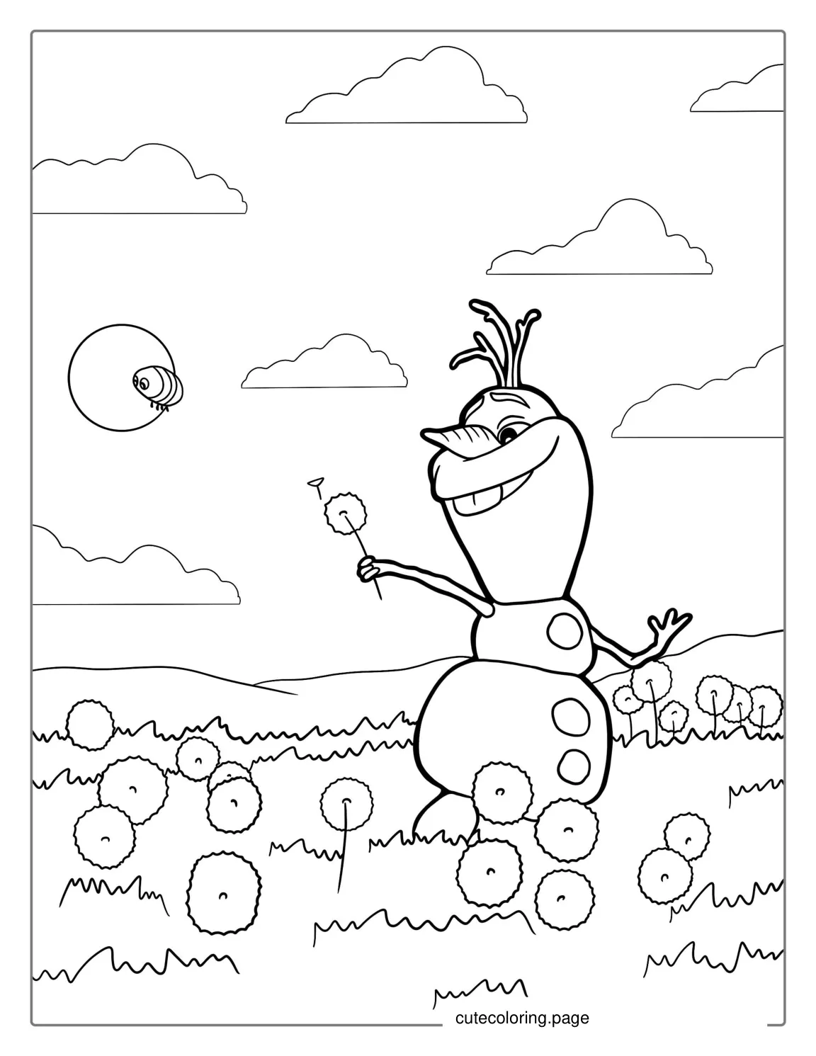 Olaf Walking In Field During Summer To Color coloring page