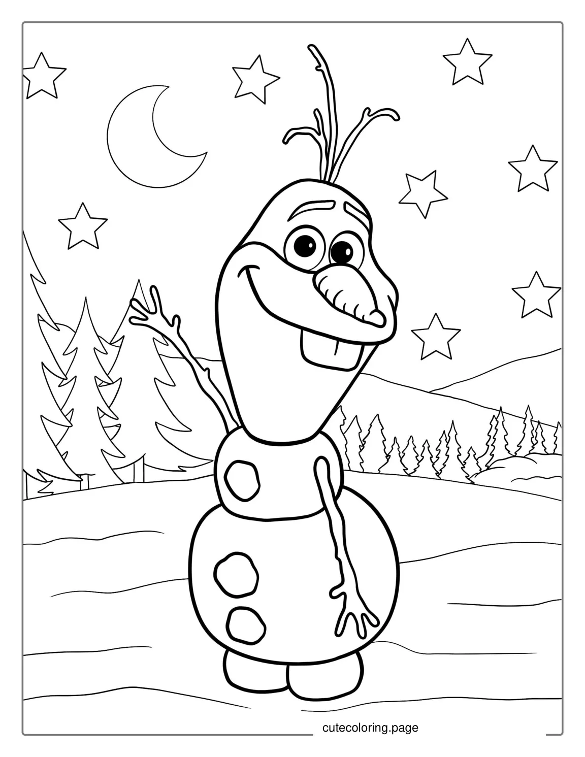 Olaf Waving With Snow Coloring Page coloring page