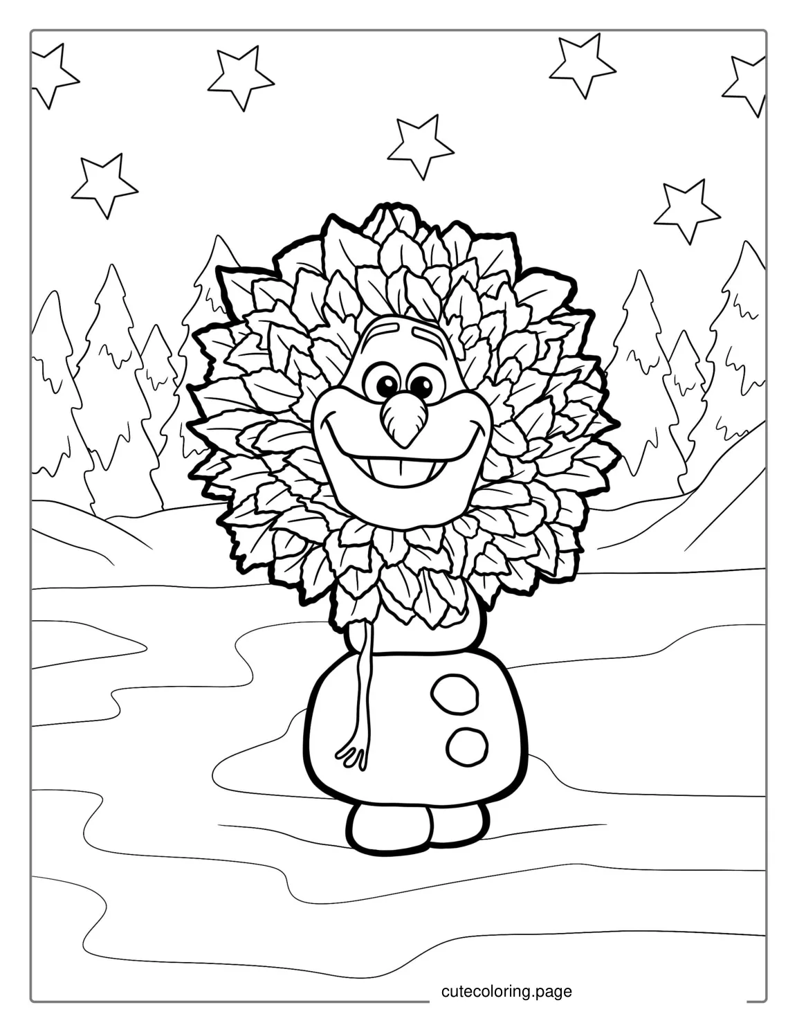 Olaf With Leaves Around His Head To Color coloring page