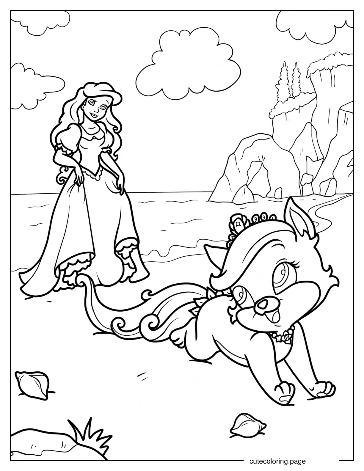 Ariel At The Beach With Treasure coloring page