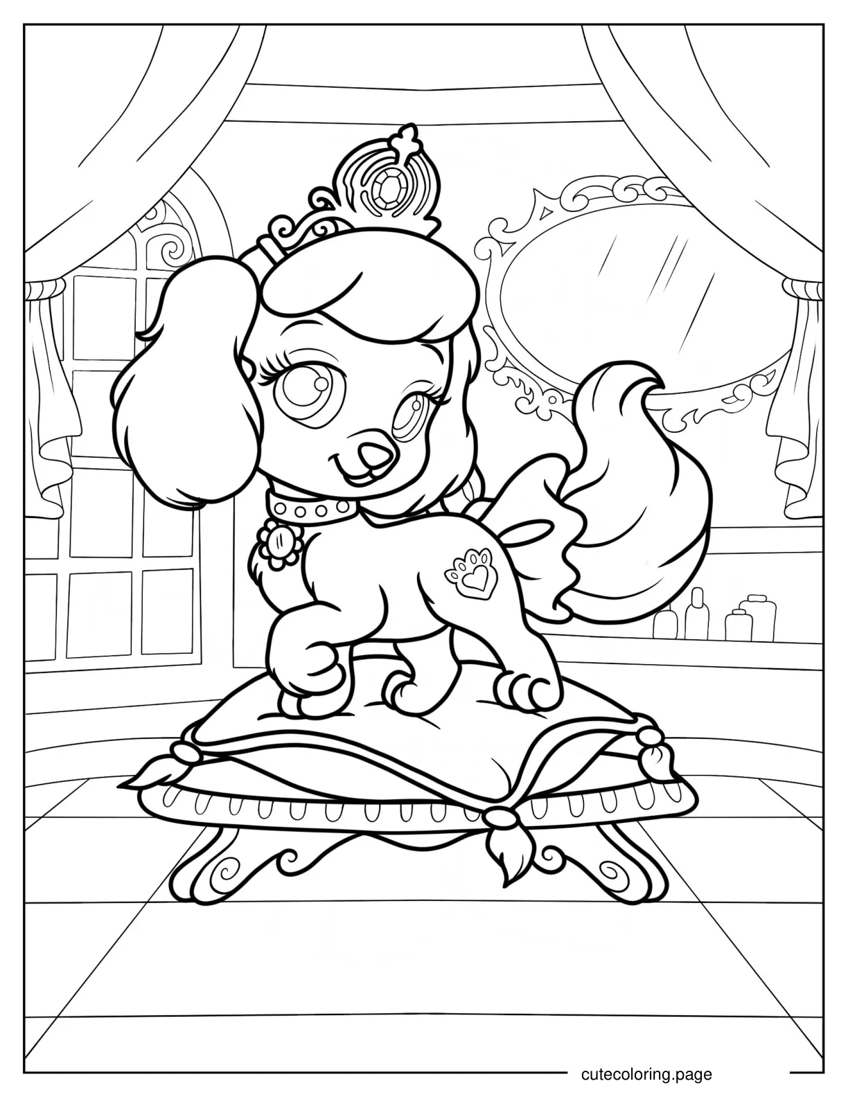 Palace Pets Pumpkin With Crown Standing On Cushion coloring page