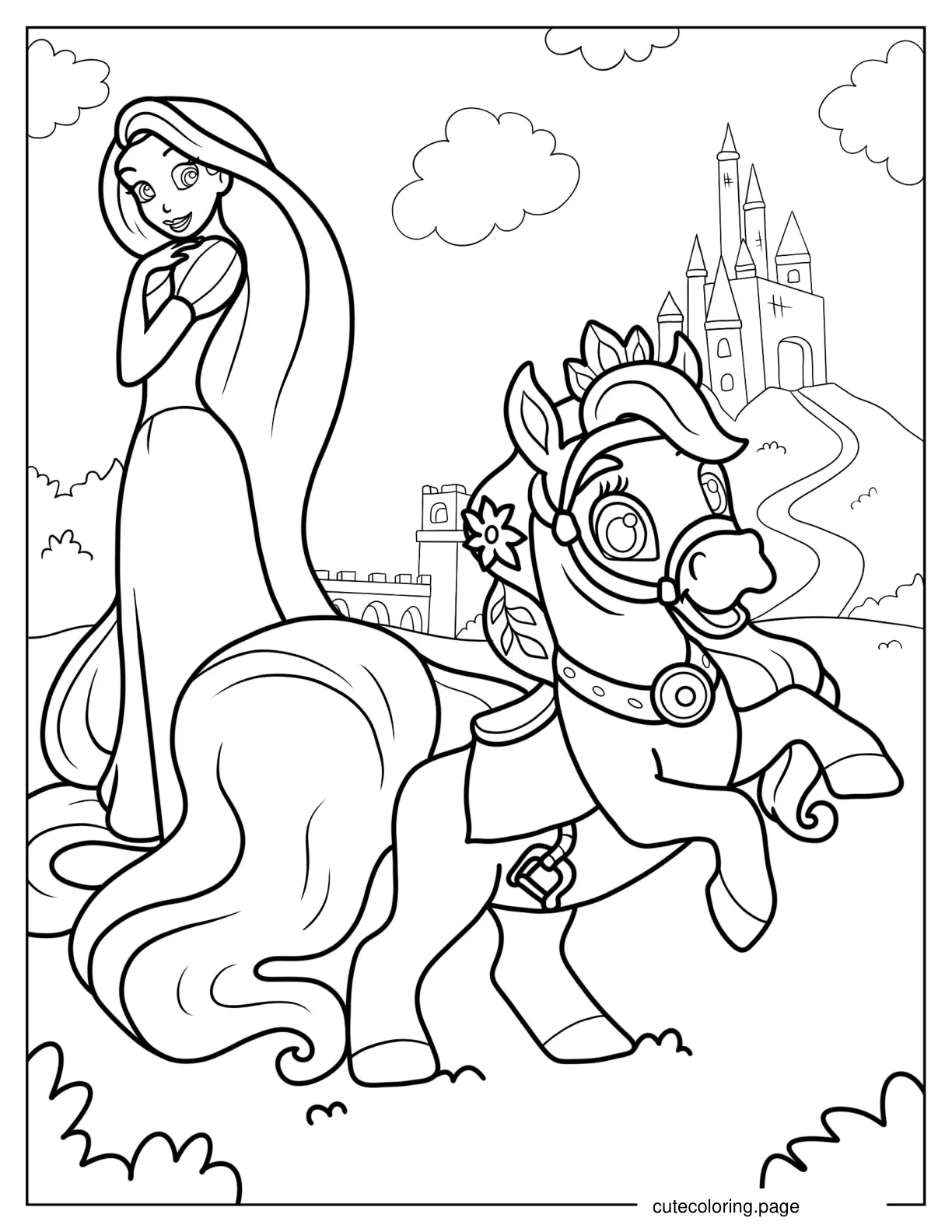 Rapunzel With Petite Palace Pets Coloring Page coloring page