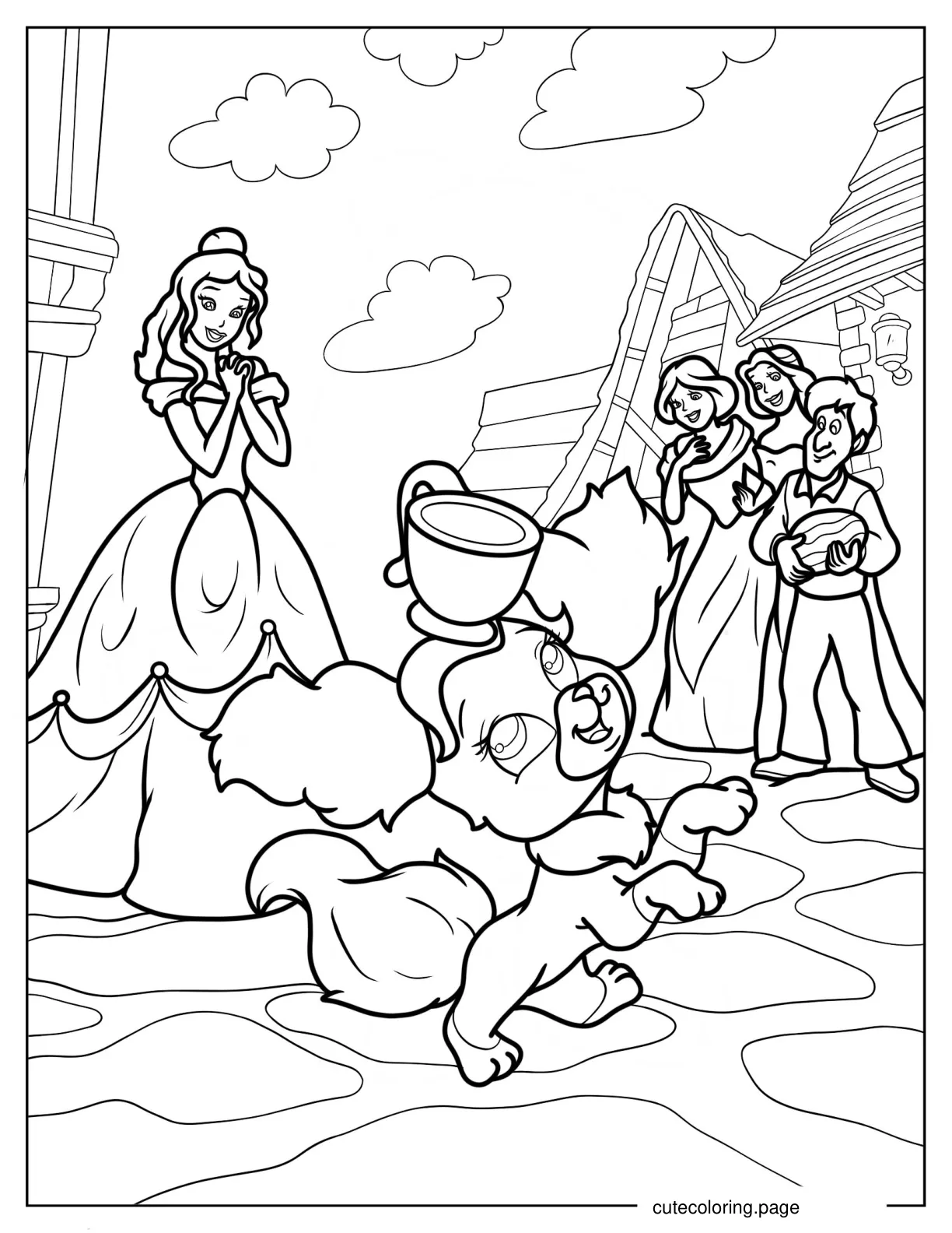 Teacup Performing Tricks For Belle And The Villagers coloring page