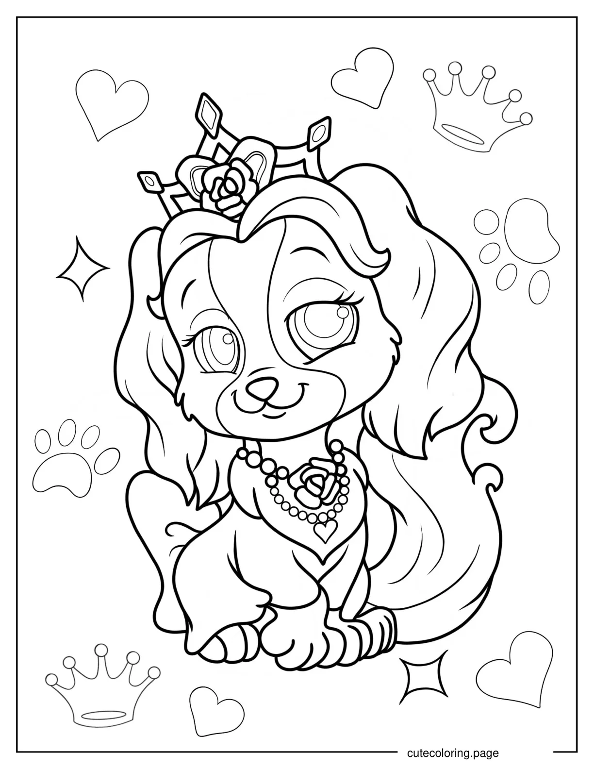 Teacup With Rose Crown And Necklace Palace Pets coloring page