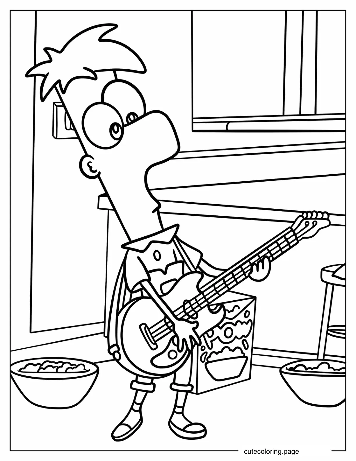 Ferb Fletcher Playing The Guitar Coloring Sheet coloring page