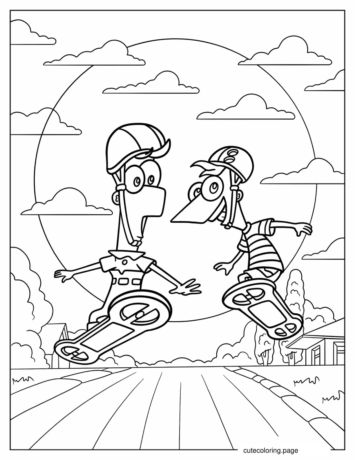 Phineas And Ferb Skateboarding Coloring Page coloring page