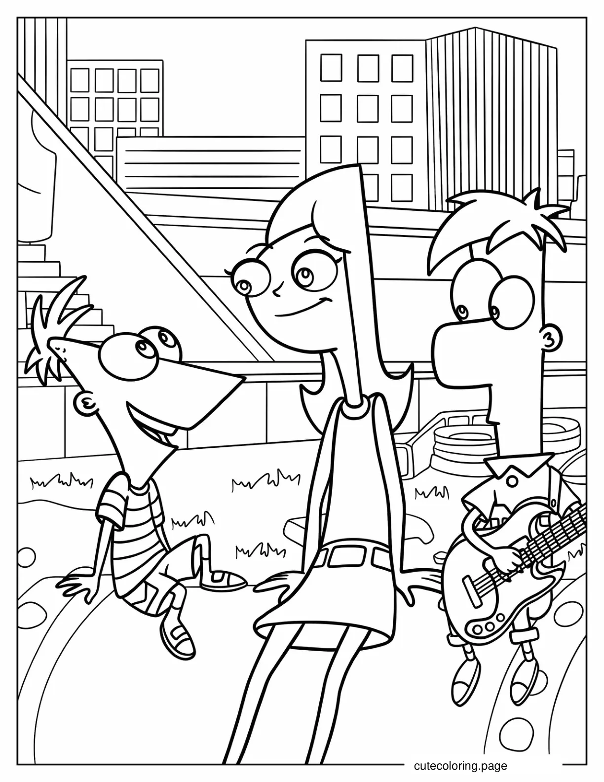 Phineas Ferb And Candace On A Picnic Coloring Page For Kids coloring page