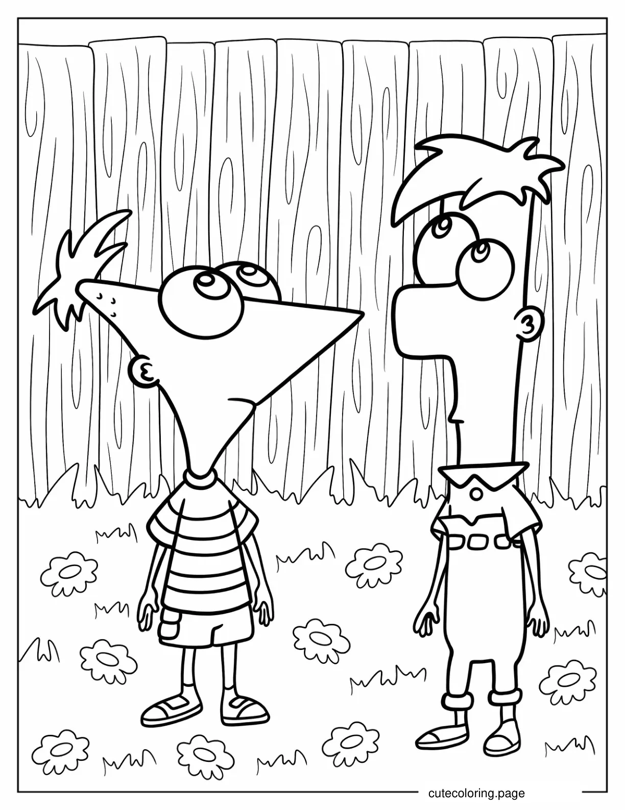 Simple Phineas And Ferb Outline Coloring Page For Kids coloring page