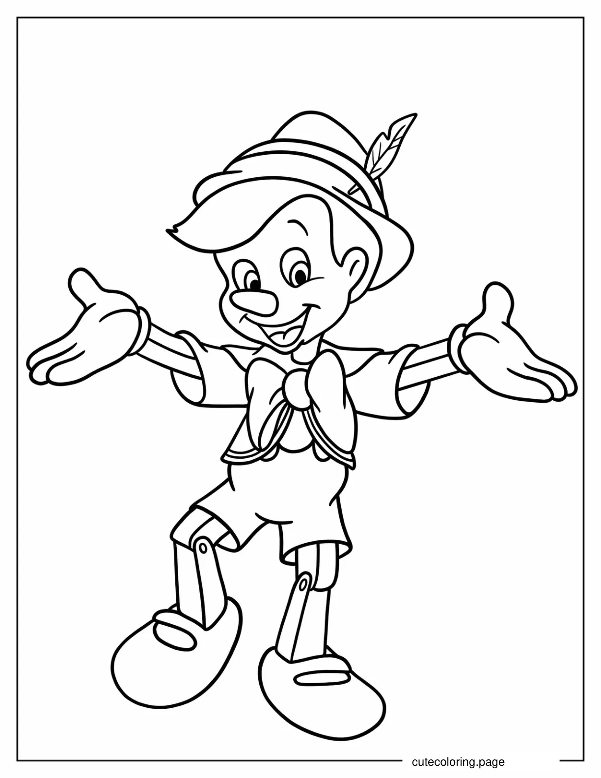 Cute Puppet Pinocchio Dancing Coloring Sheet For Kids coloring page