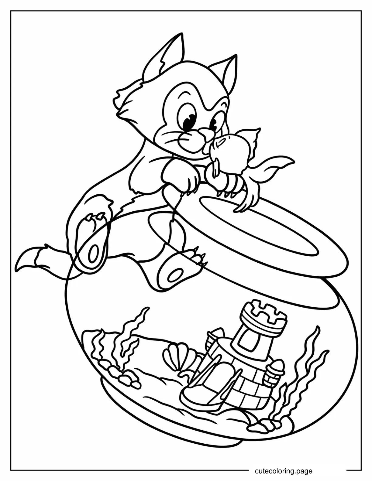 Easy Figaro And Cleo Nose To Nose Coloring Sheet For Kids coloring page