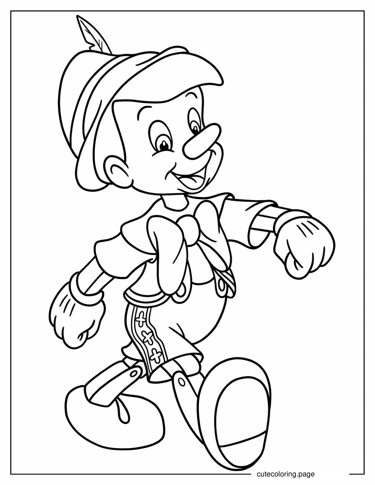 Easy Outline Of Pinocchio Walking Coloring Page For Kids coloring page