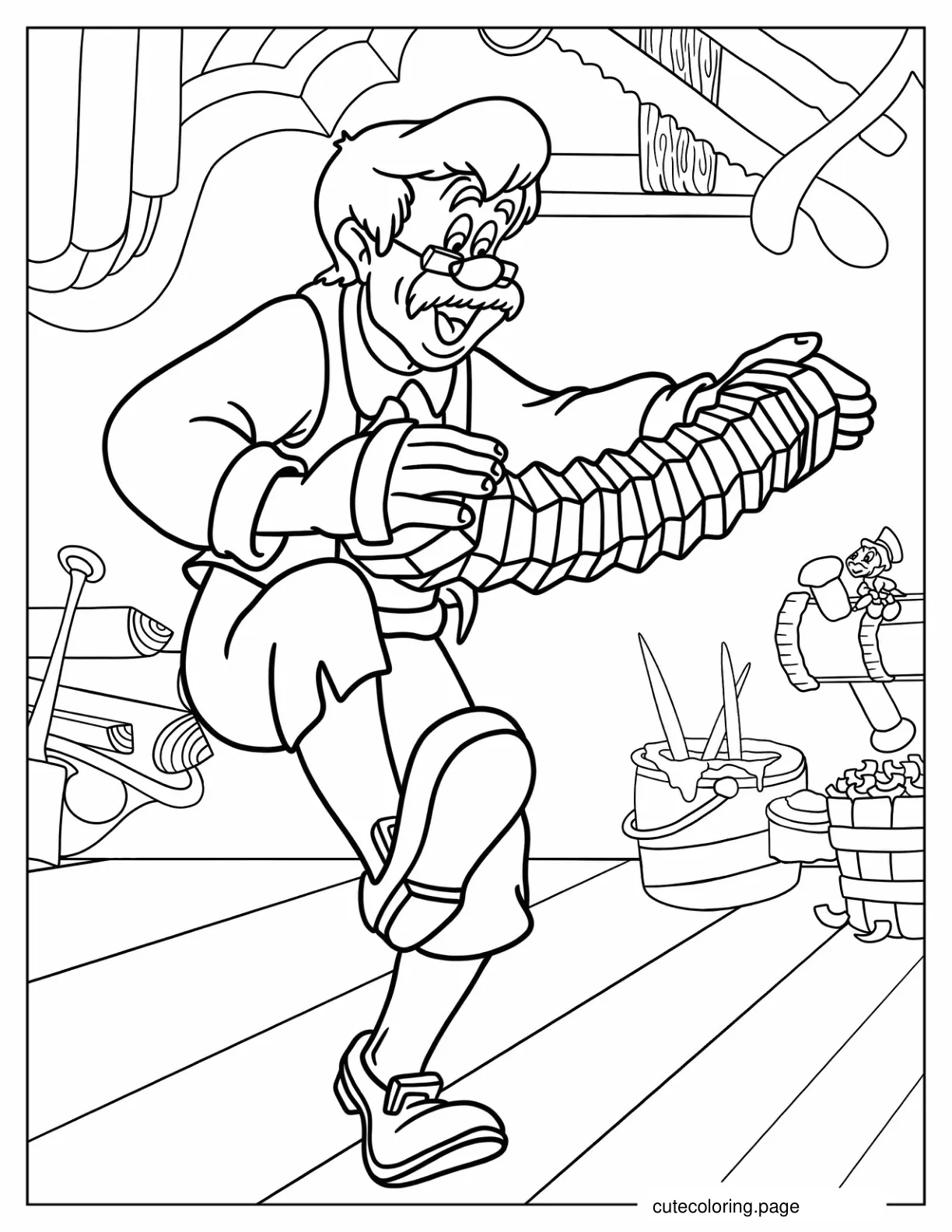 Geppetto Playing The Accordion Coloring Page coloring page