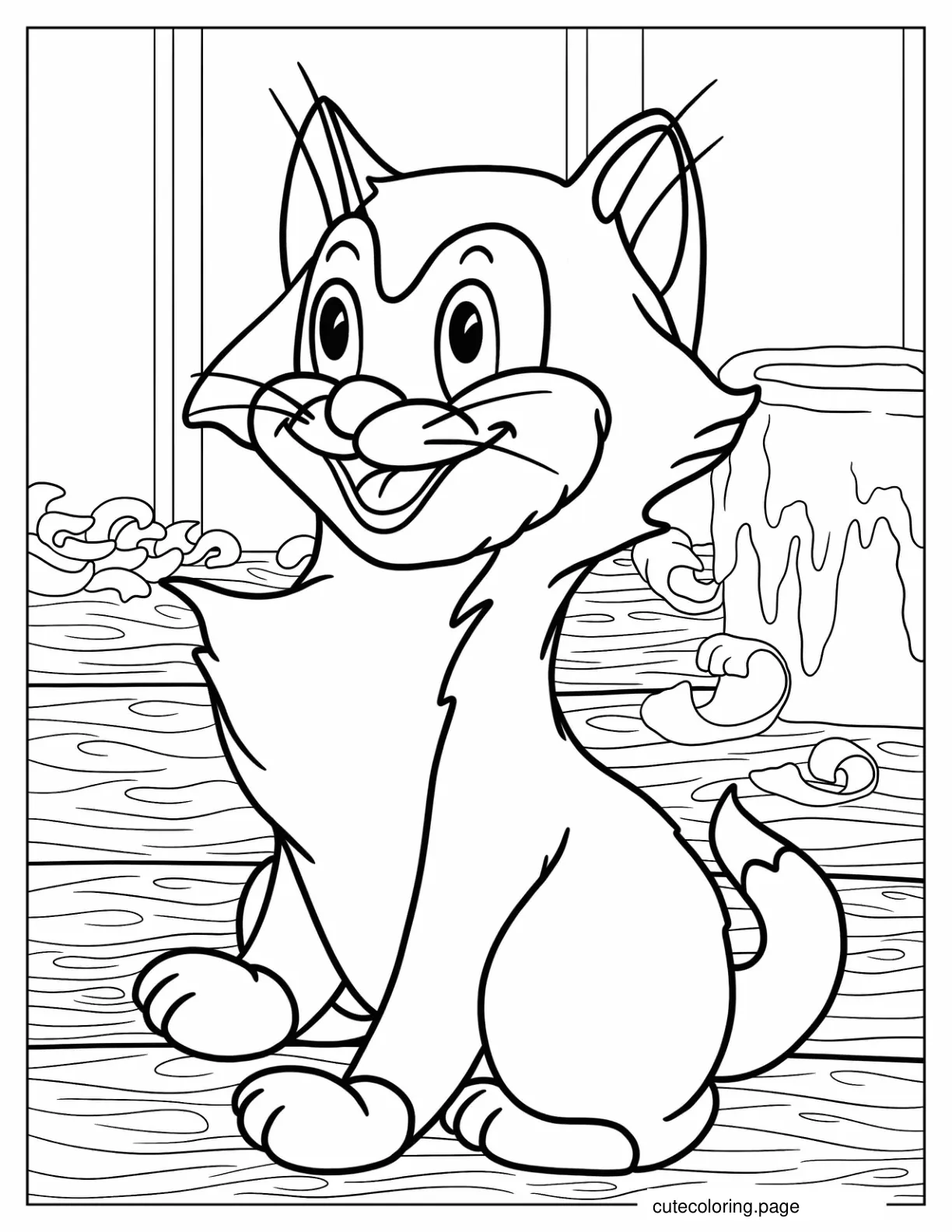 Happy Figaro Seated On The Table Coloring Page For Kids coloring page