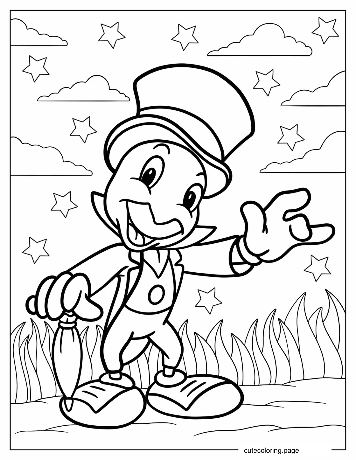 Jiminy Cricket Wearing Top Hat Coloring Sheet For Preschoolers coloring page