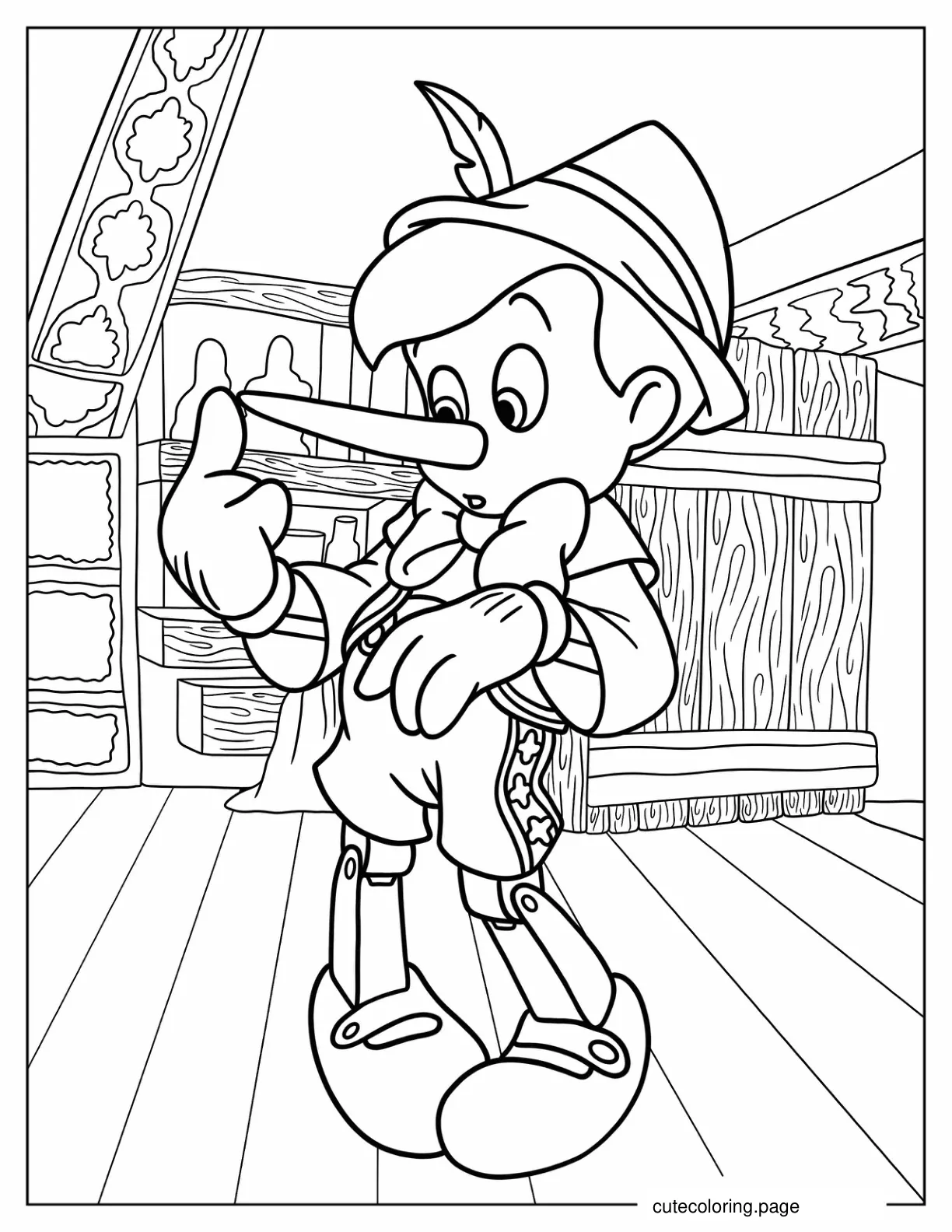 Pinocchio Touching His Pointy Nose Coloring Sheet coloring page