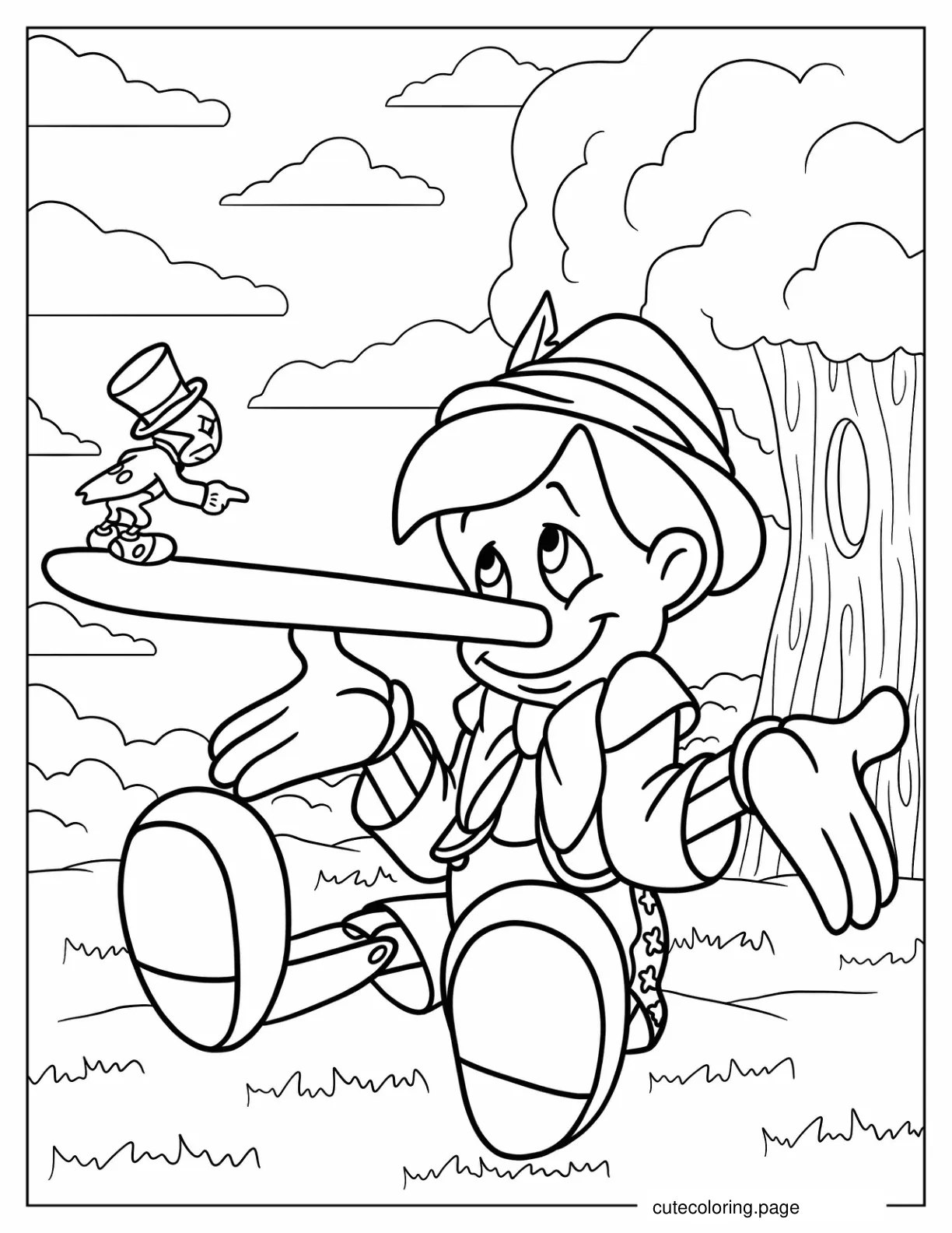 Pinocchio With Super Long Nose For Lying Coloring Page coloring page