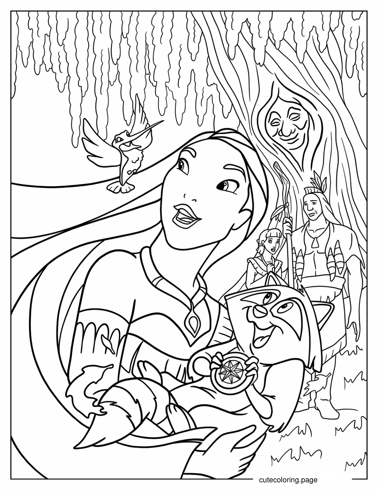 Coloring Page Of Pocahontas Carrying Meeko coloring page