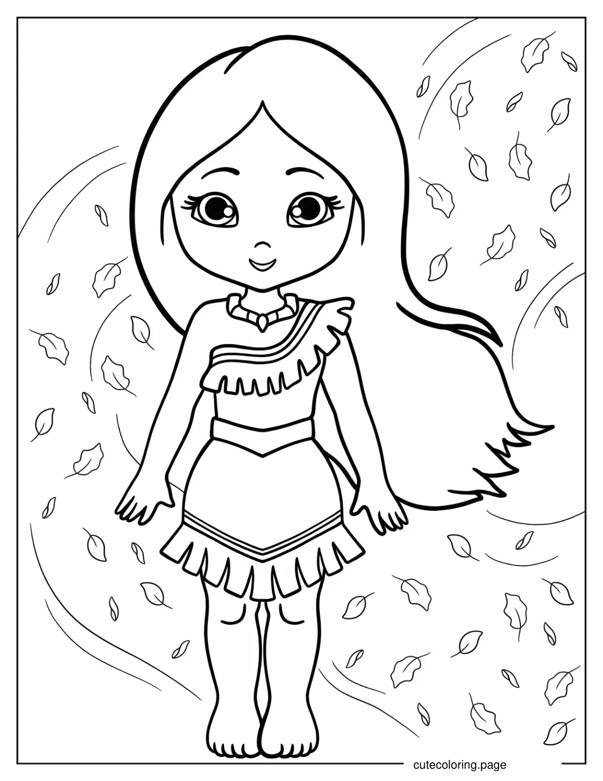 Kawaii Pocahontas Coloring In For Preschoolers coloring page