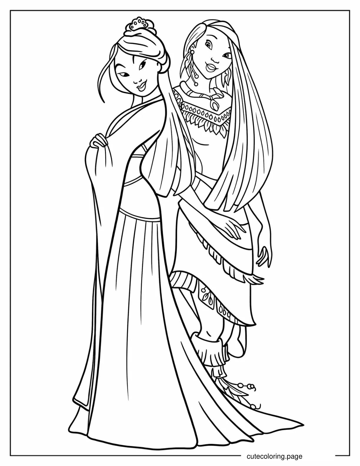 Muland And Pocahontas Coloring Sheet For Kids coloring page