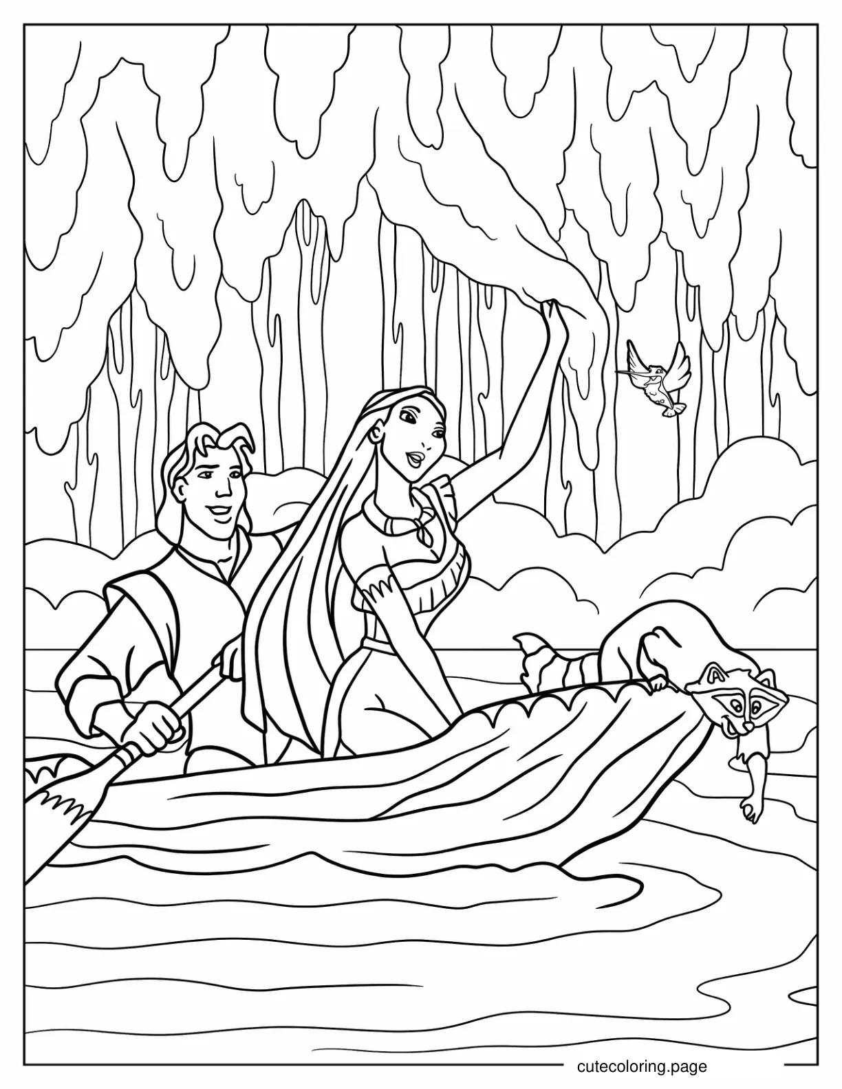 Pocahontas And John Smith On Canoe Coloring In coloring page