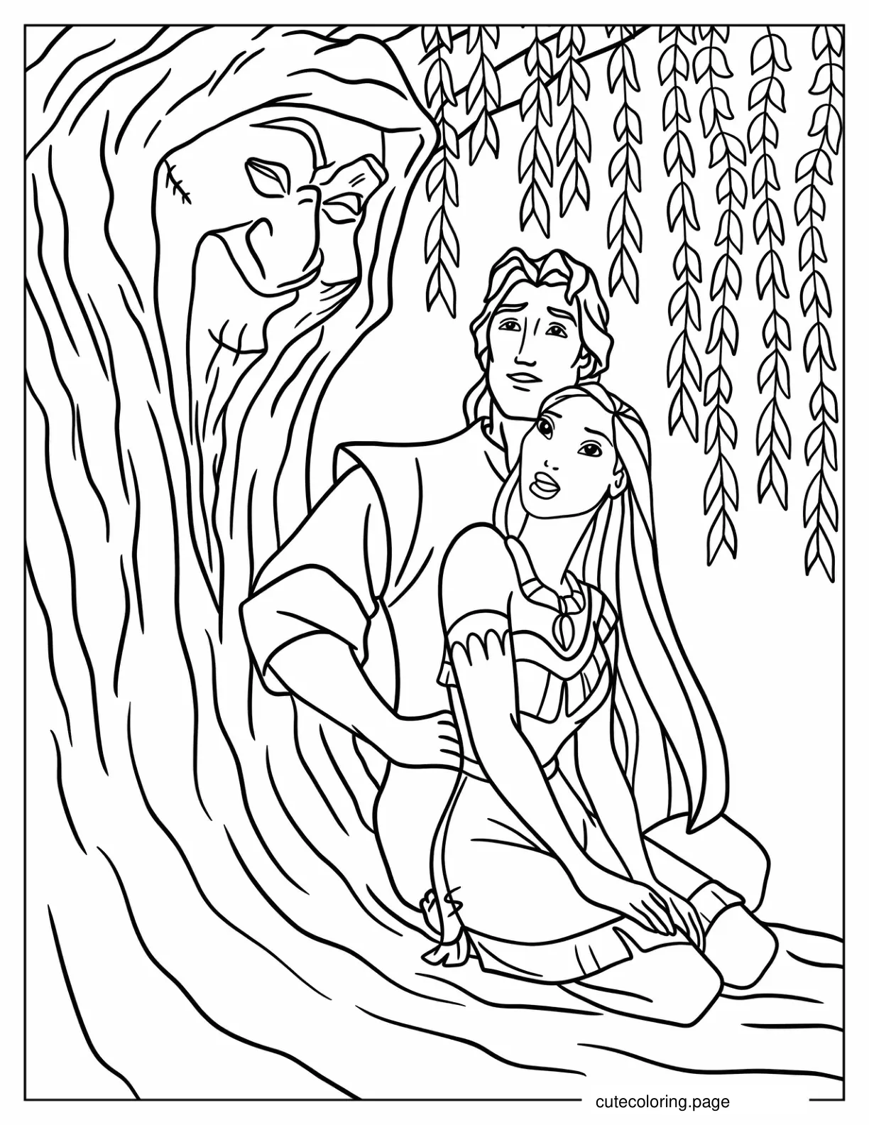 Pocahontas And John Smith With Grandmother Willow coloring page