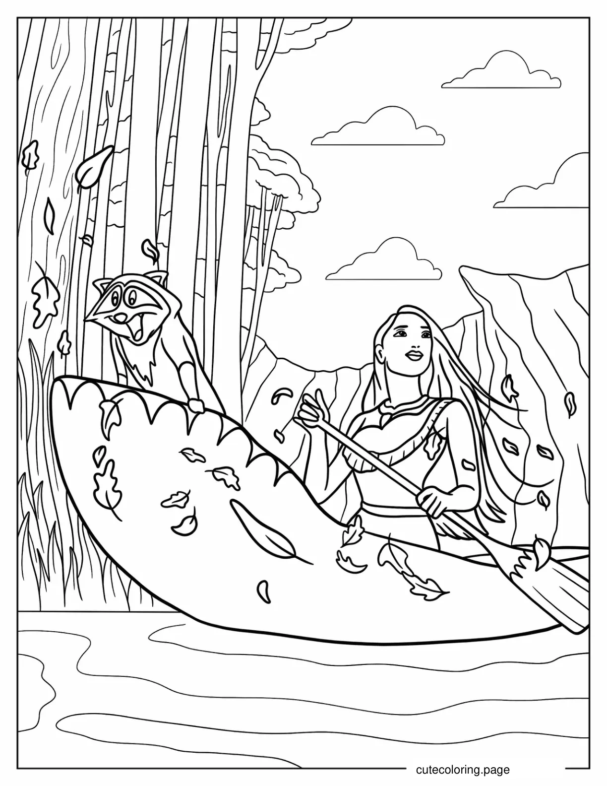 Pocahontas And Meeko In The River Coloring Page coloring page