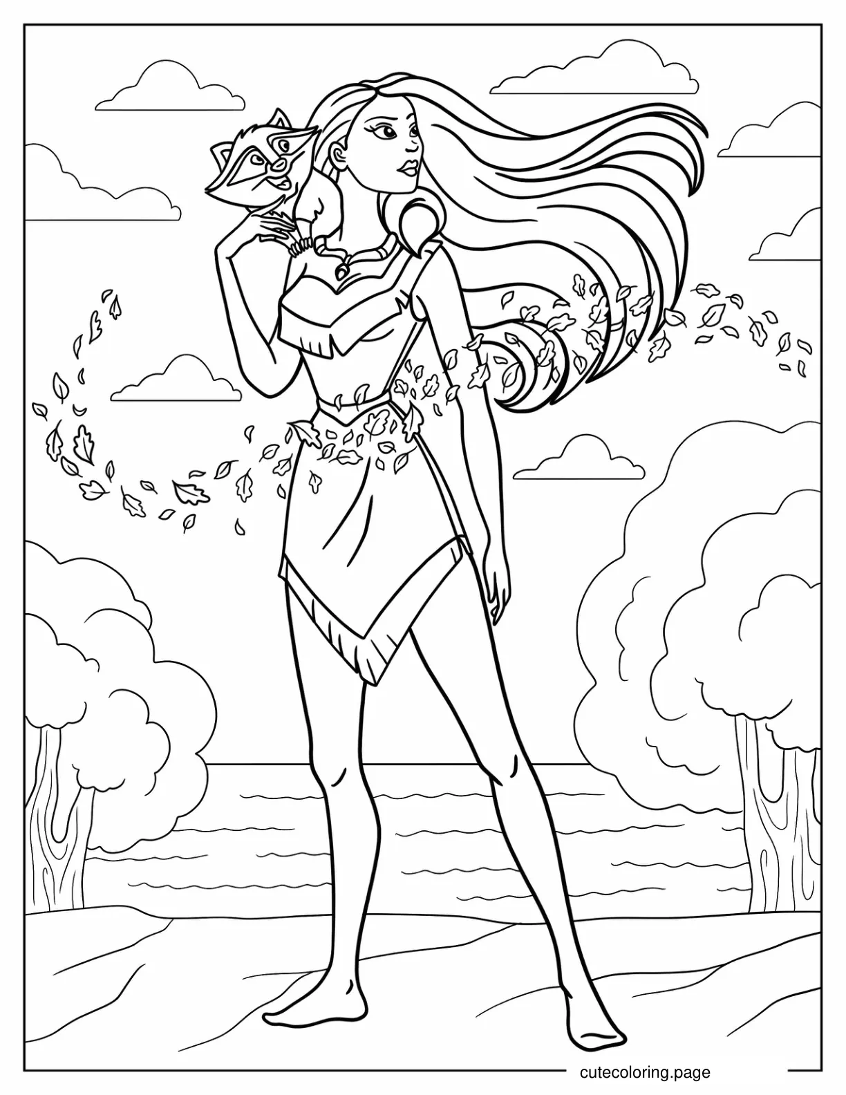 Pocahontas And Meeko On The Cliff coloring page