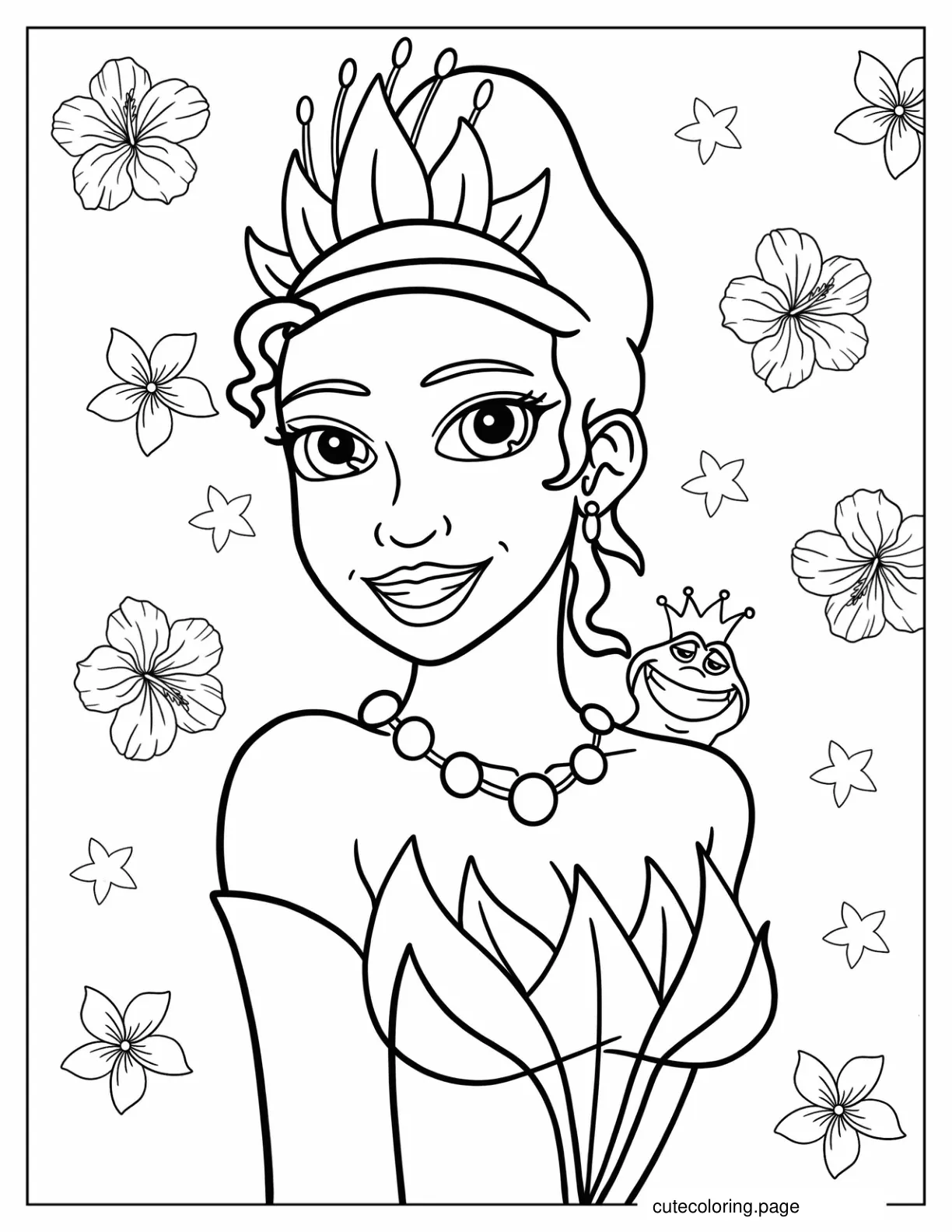 Close Up Of Princess Tiana With Prince Naveen coloring page