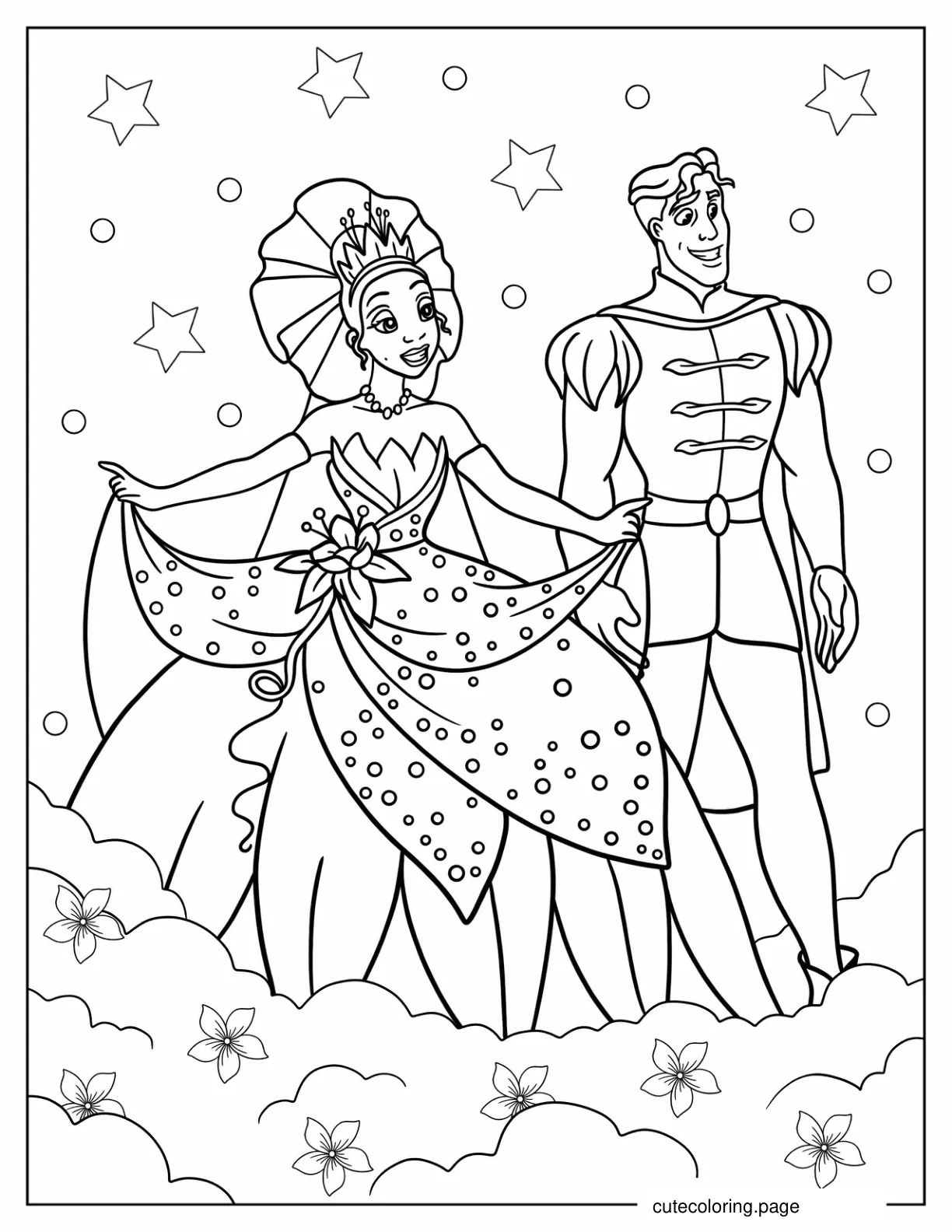 Coloring Sheet Of Tiana And Prince Naveen Wedding coloring page