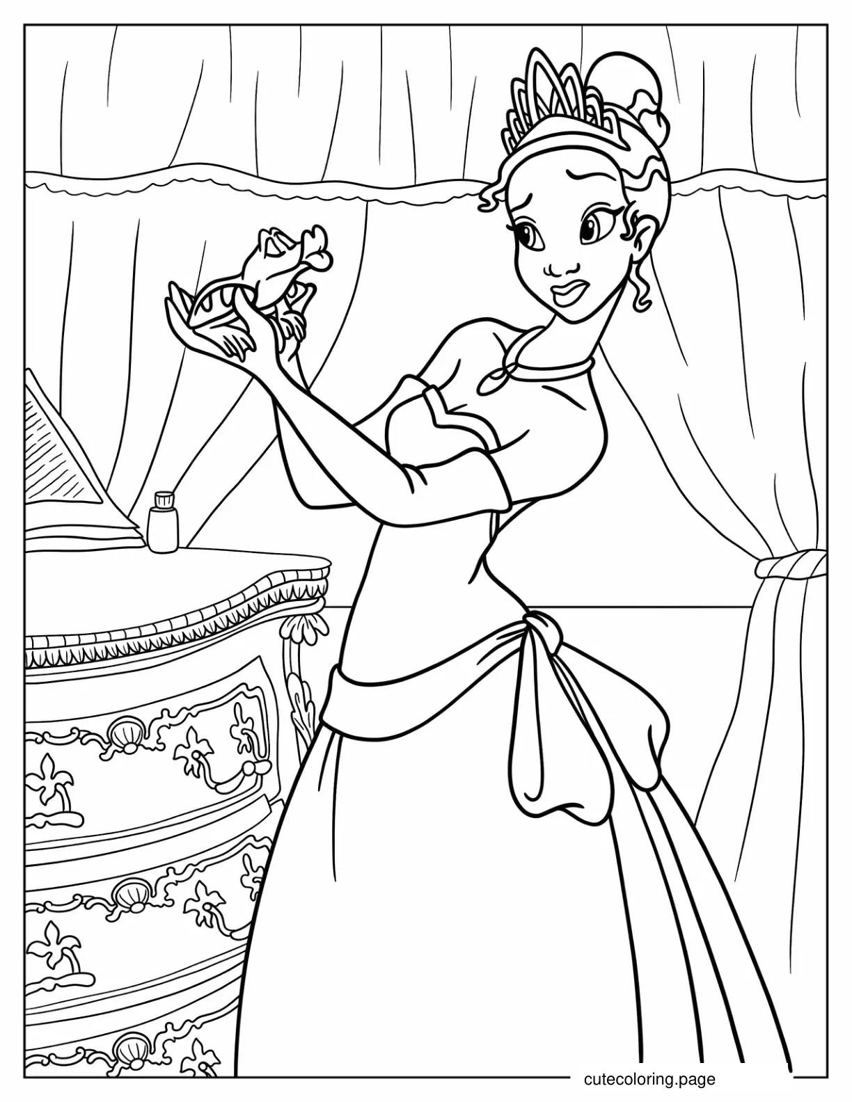 Easy Tiana And Naveen Coloring In For Kids coloring page