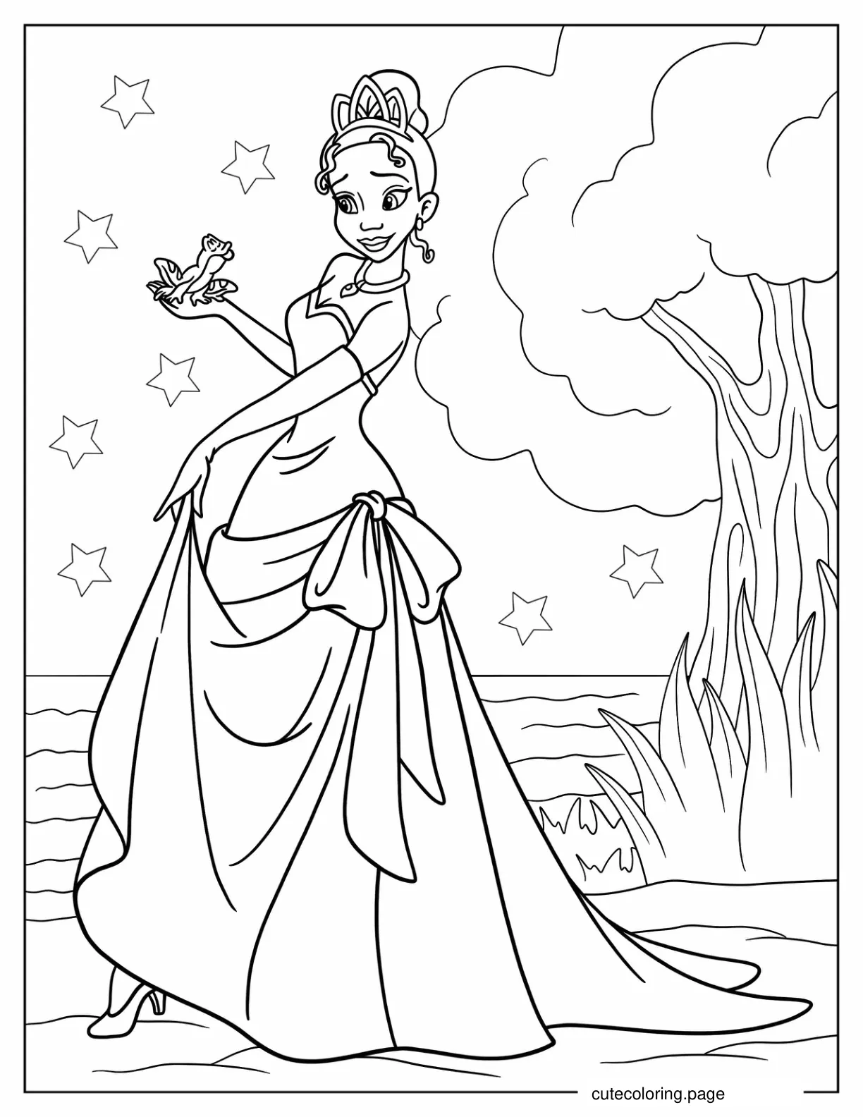 Frog Prince Naveen Asking Tiana For A Kiss coloring page