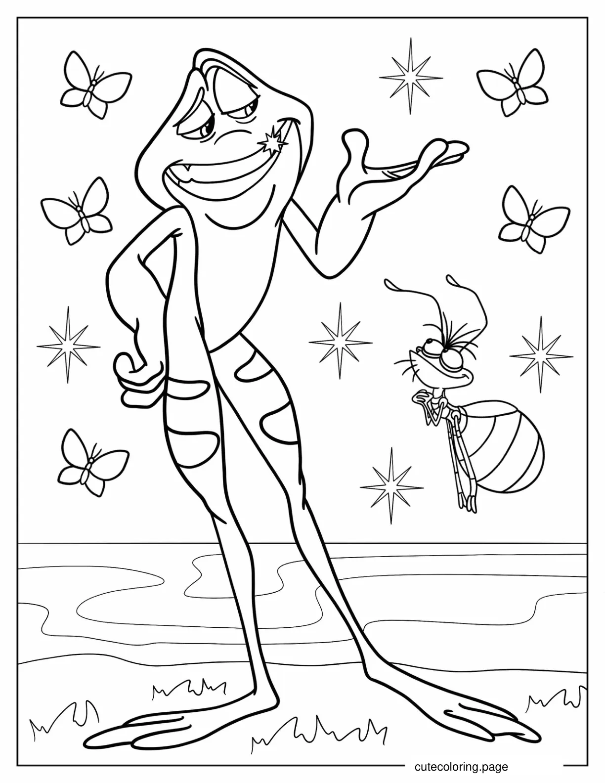 Frog Prince Naveen Talking To Ray Firefly coloring page