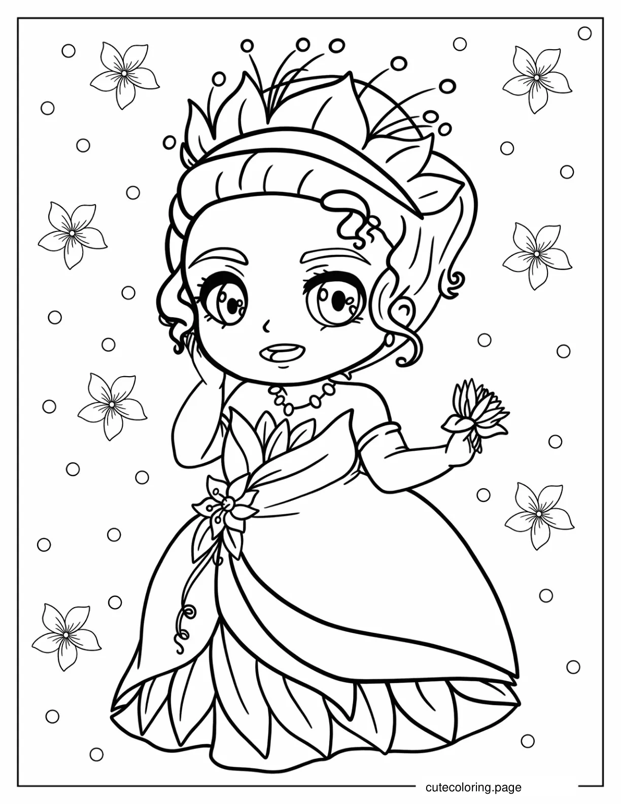 Kawaii Princess Tiana Coloring In For Kids coloring page