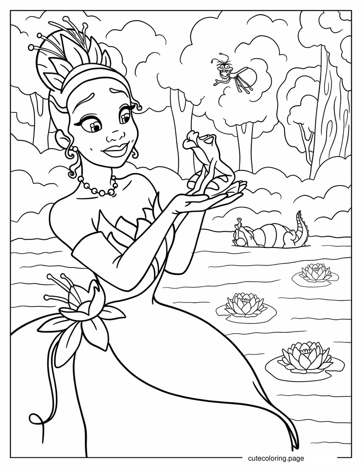 Tiana Naveen Ray And Louis By The River coloring page