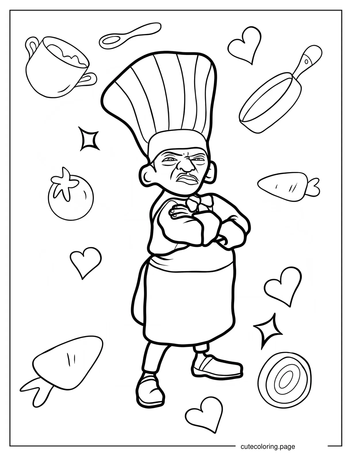 Angry Chef Skinner With Vegetable Background Coloring Page coloring page