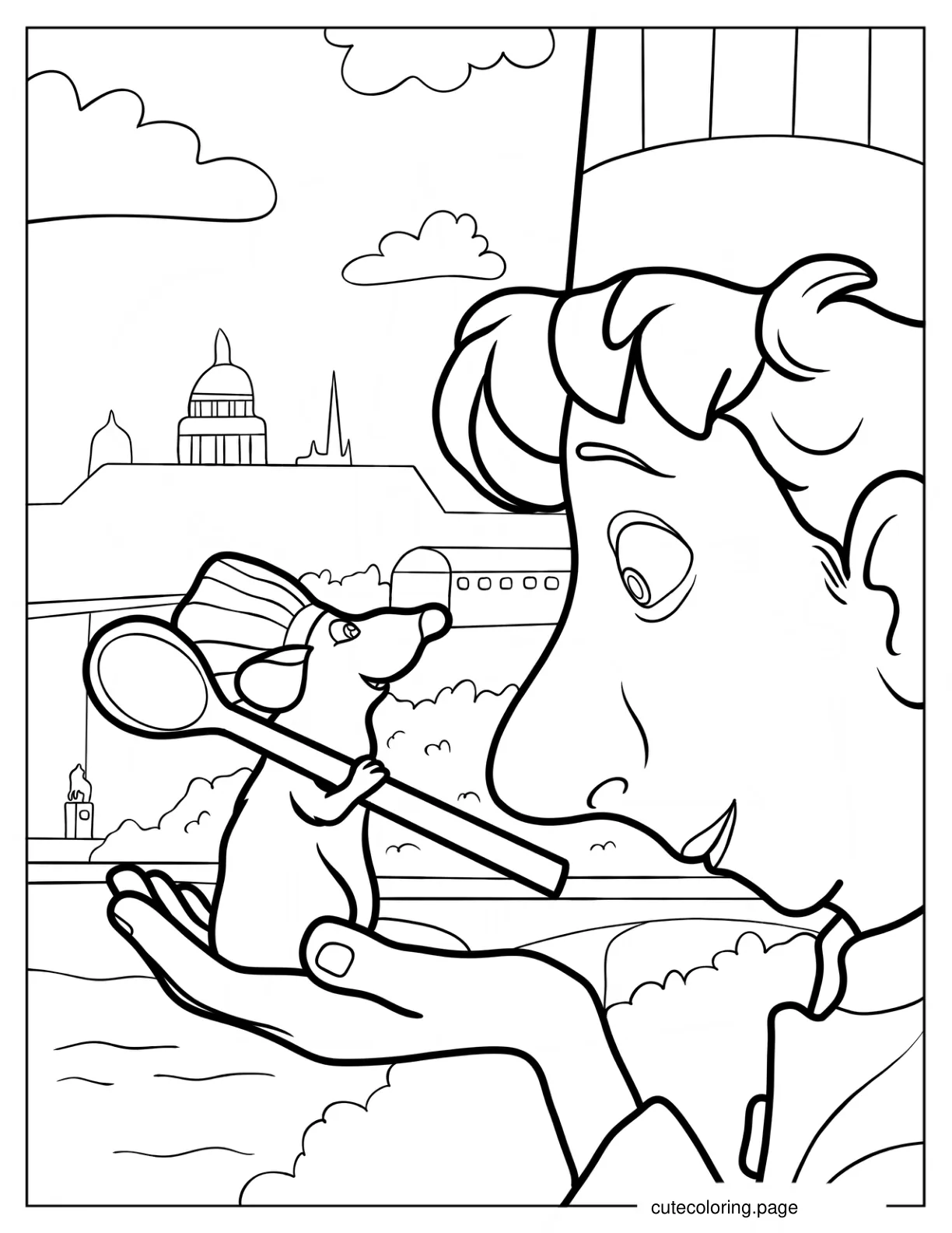 Chef Alfredo Holding Chef Ratatouille In His Hand Coloring Page coloring page