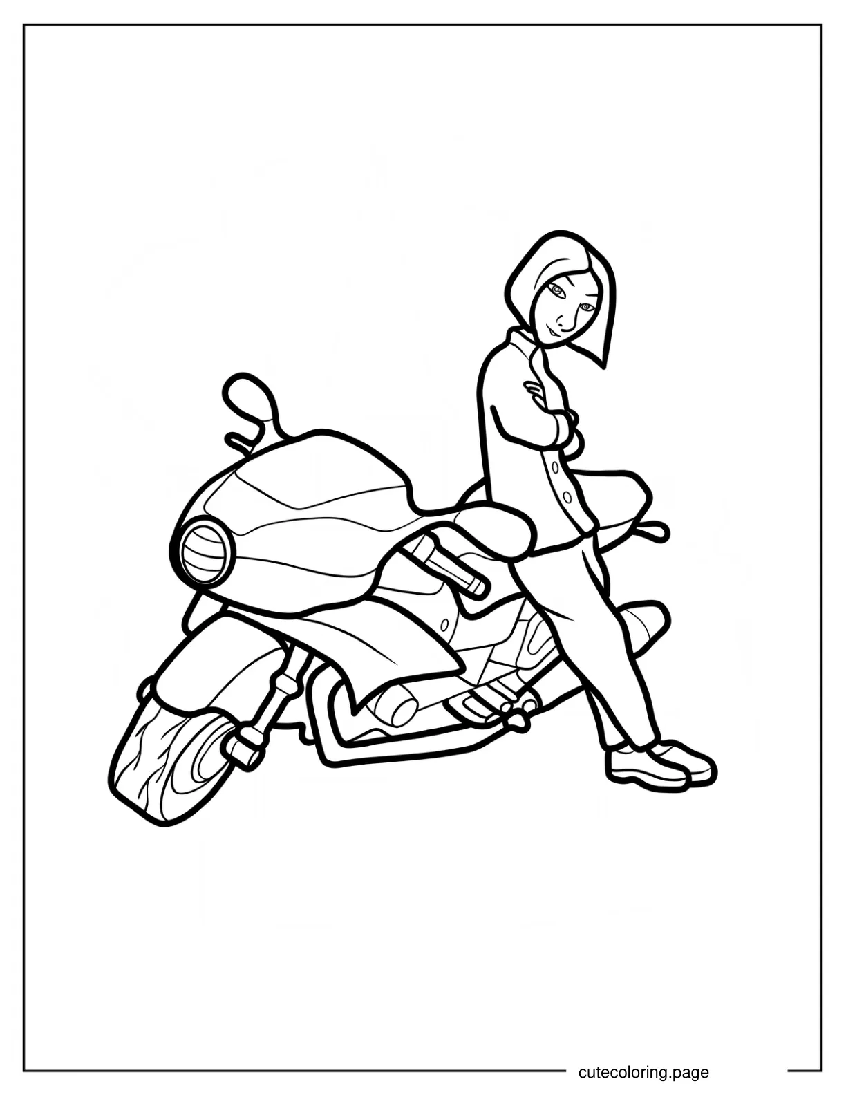 Easy Colette Leaning Against Her Motorcycle Outline Coloring Page coloring page