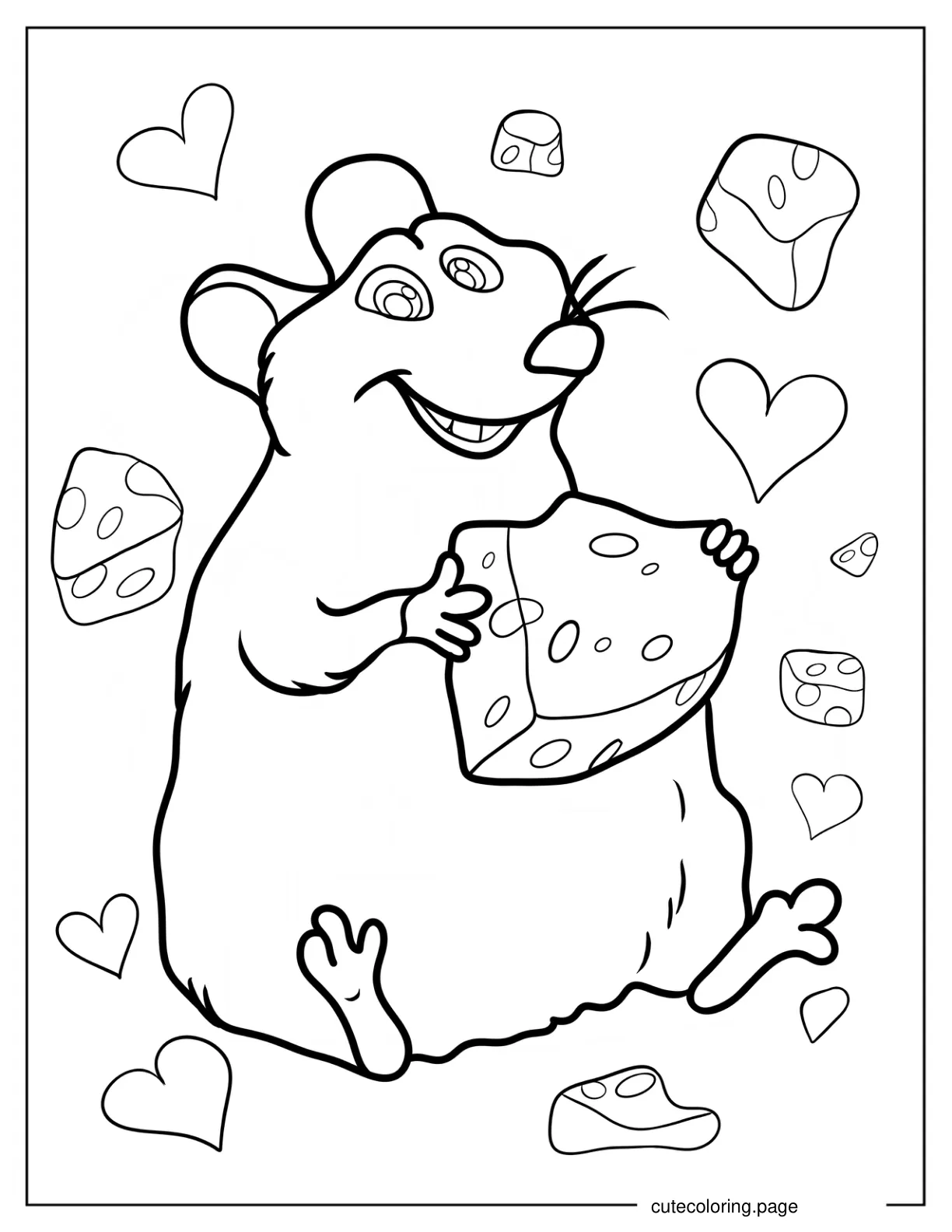 Happy Emile Holding A Chunk Of Cheese coloring page