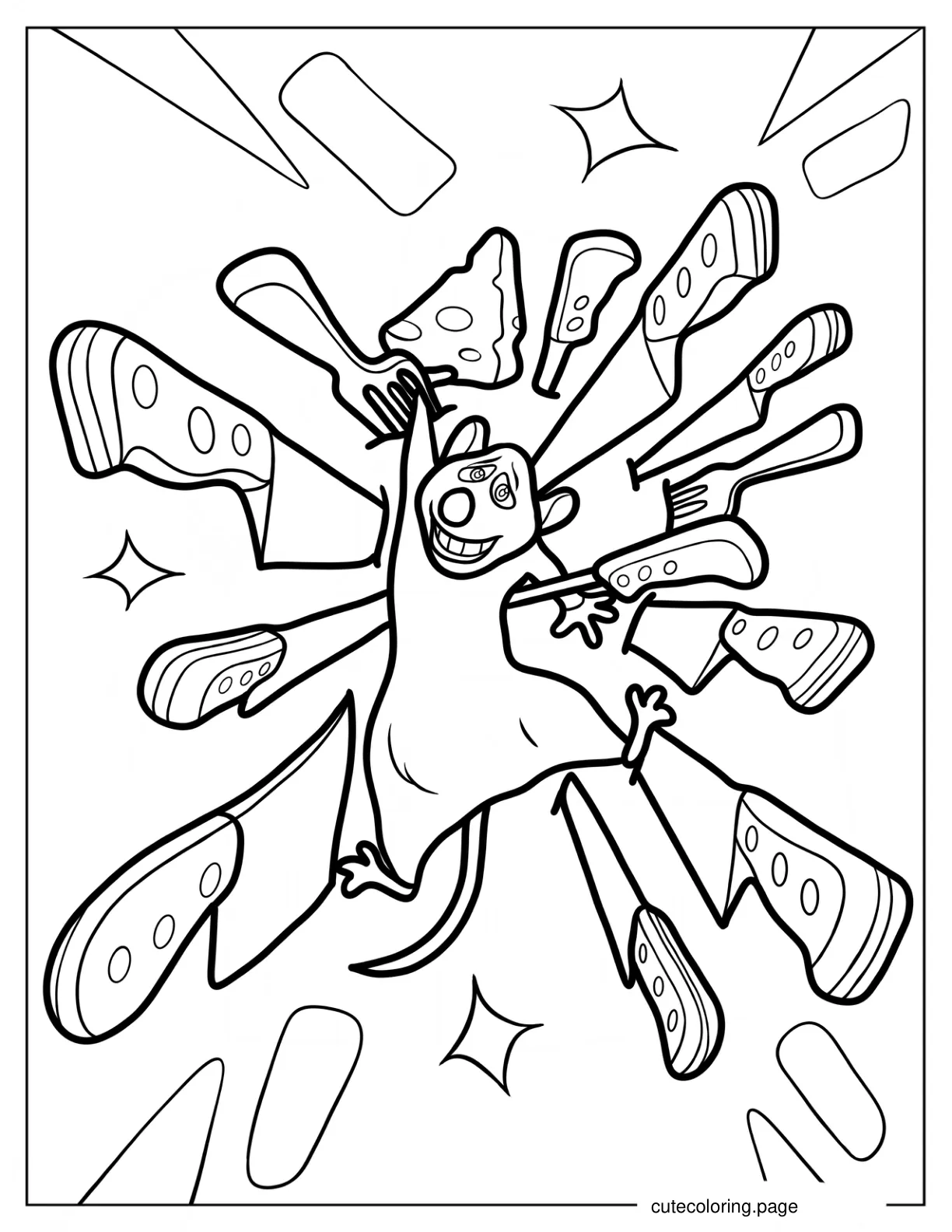 Ratatouille Surrounded By Kitchen Knives coloring page