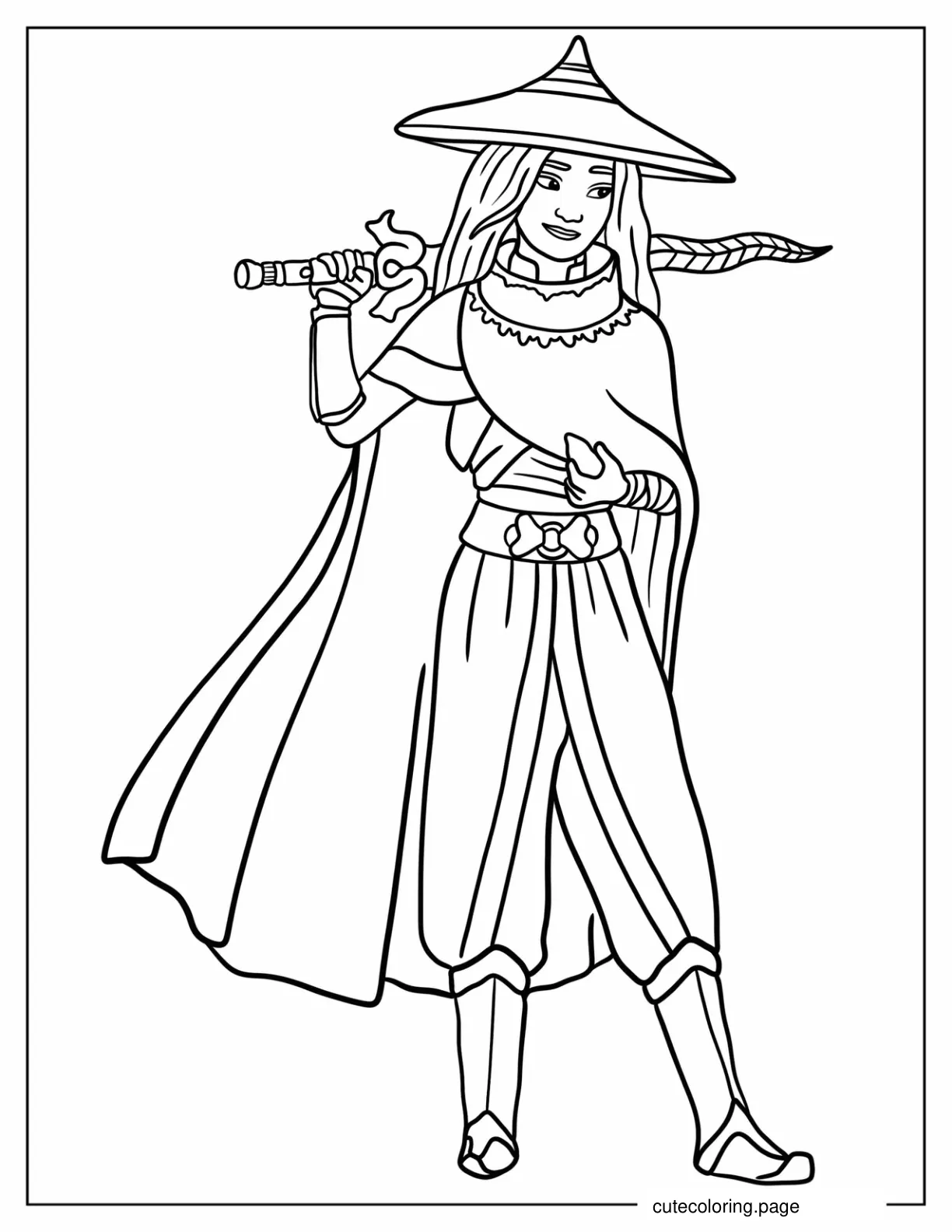 Easy Raya Outline With Her Hat And Cape Coloring Sheet For Kids coloring page