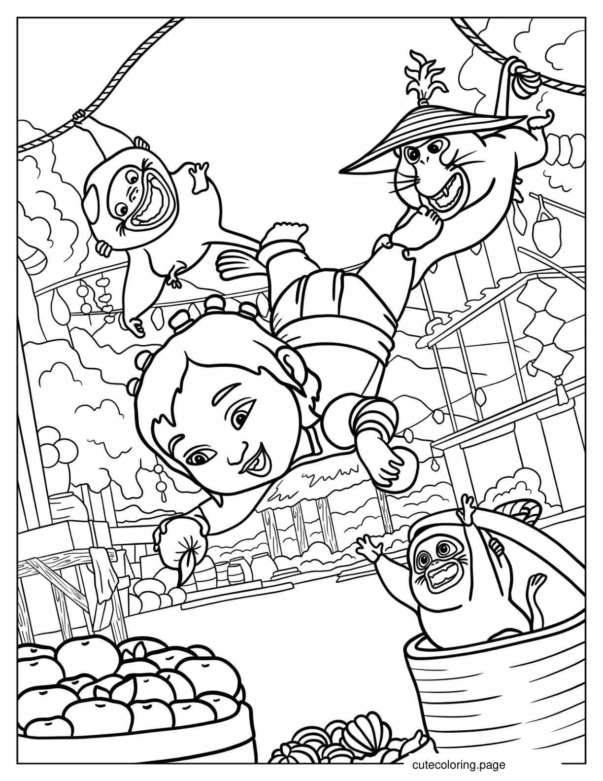 Noi Stealing Fruits With The Ongis Coloring Page coloring page