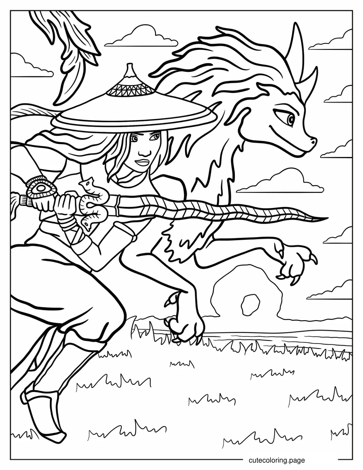 Raya Getting Ready To Fight With Sisu coloring page